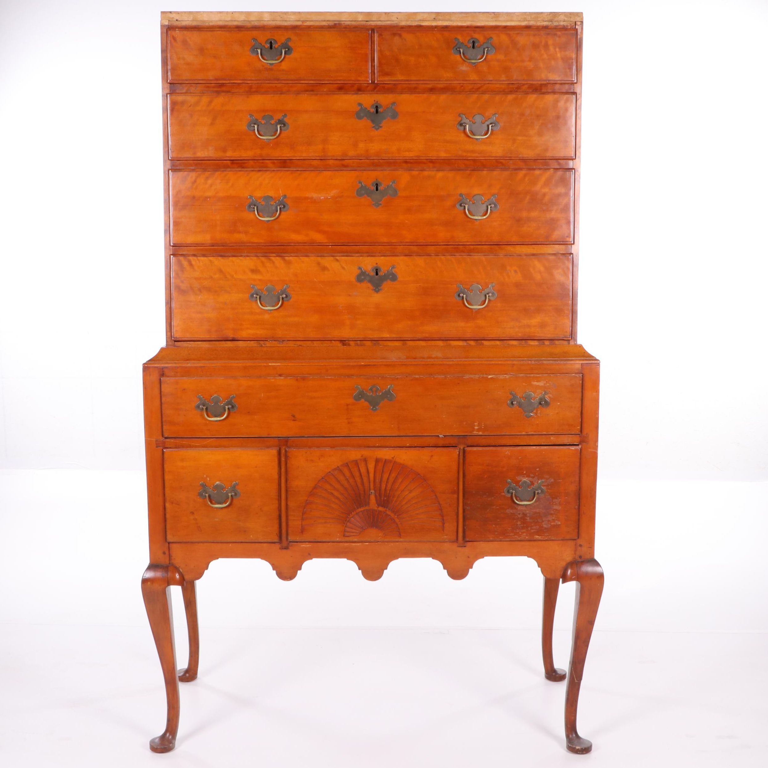 New England Queen Anne Cherrywood Highboy, Mid 18th Century