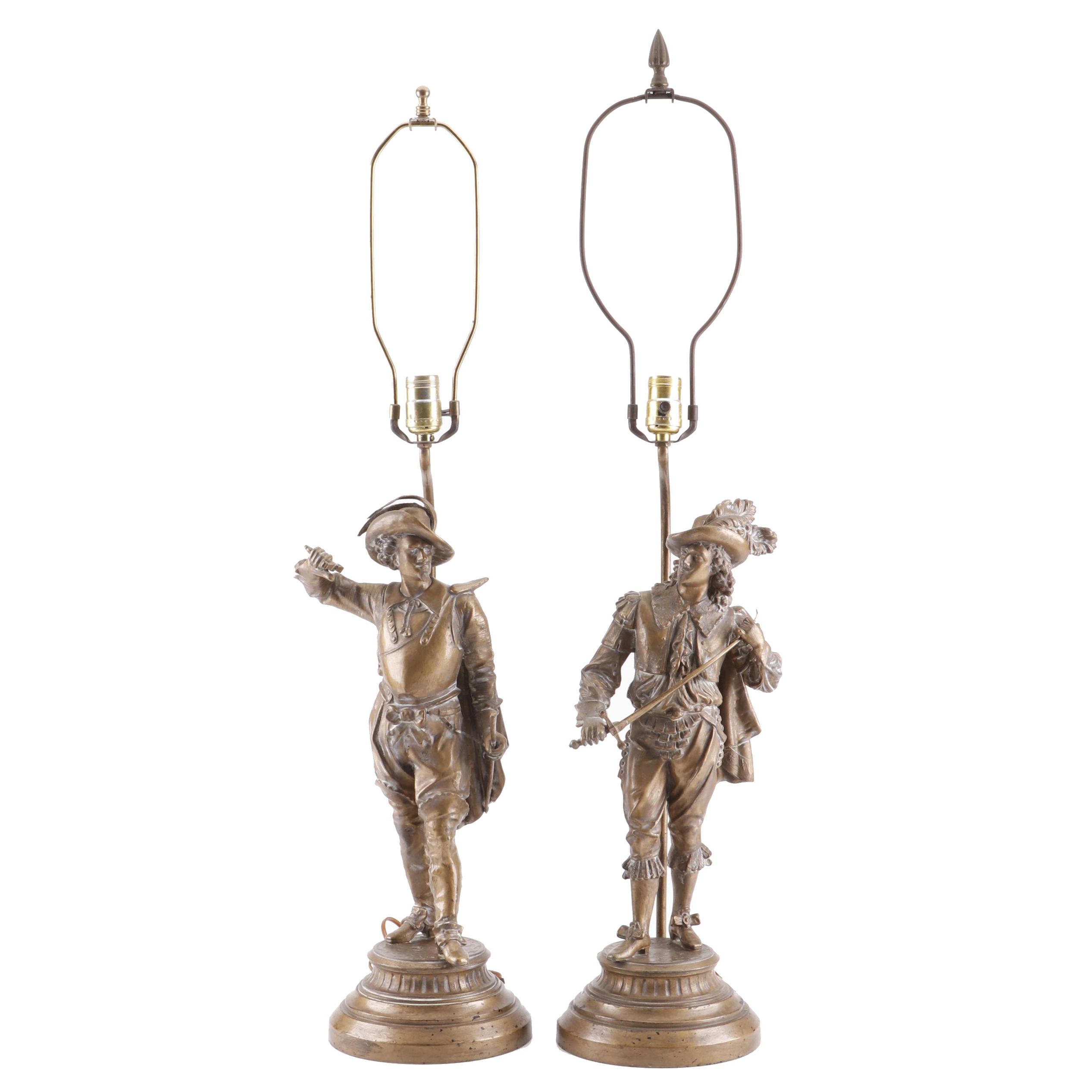 Pinckney Studio Bronzed Finish Pot Metal Figural Conquistador Table Lamps