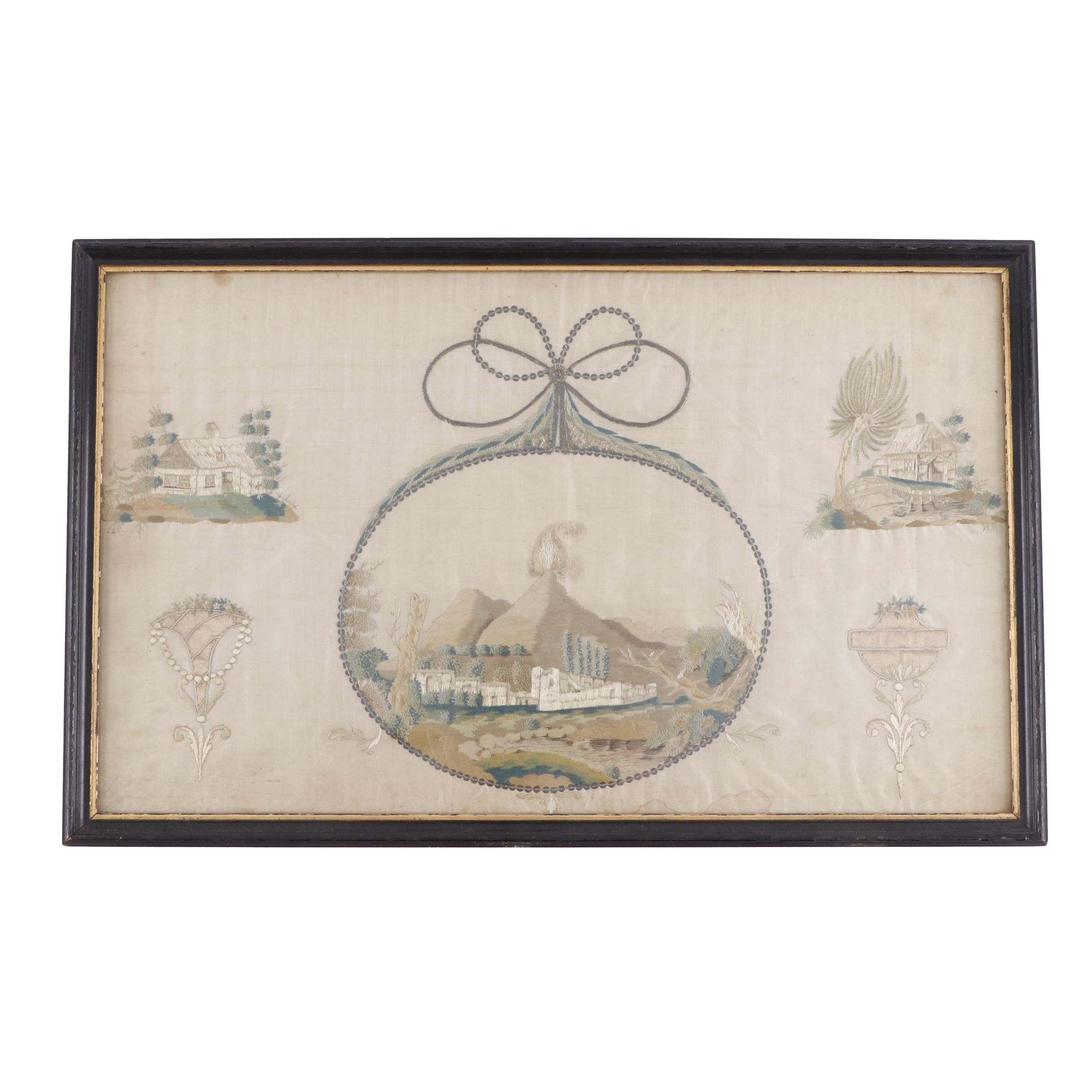 Framed Antique Silk Embroidery Panel