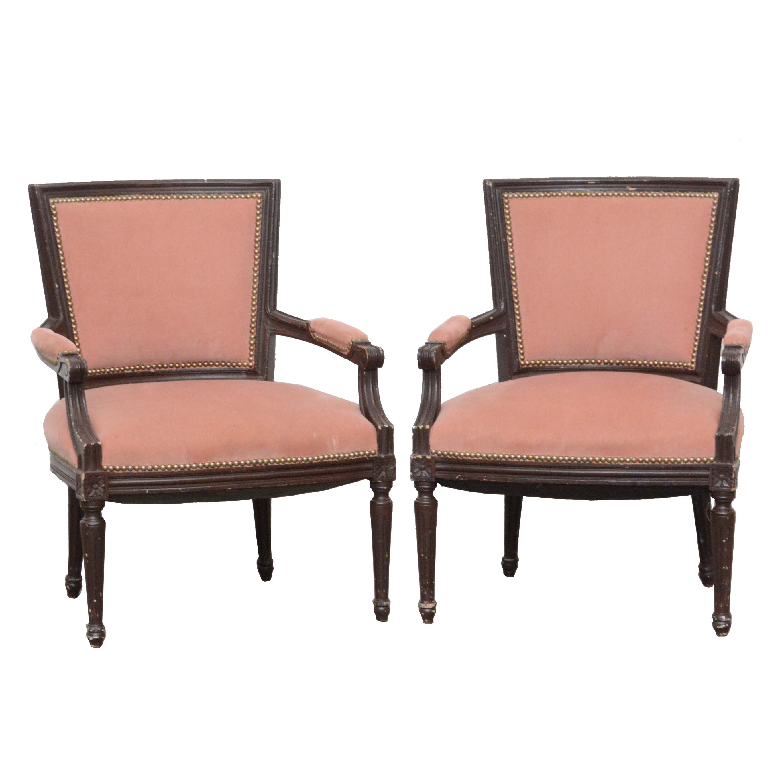 Pair of Louis XVI Style Painted Wooden Fauteuils, 20th Century