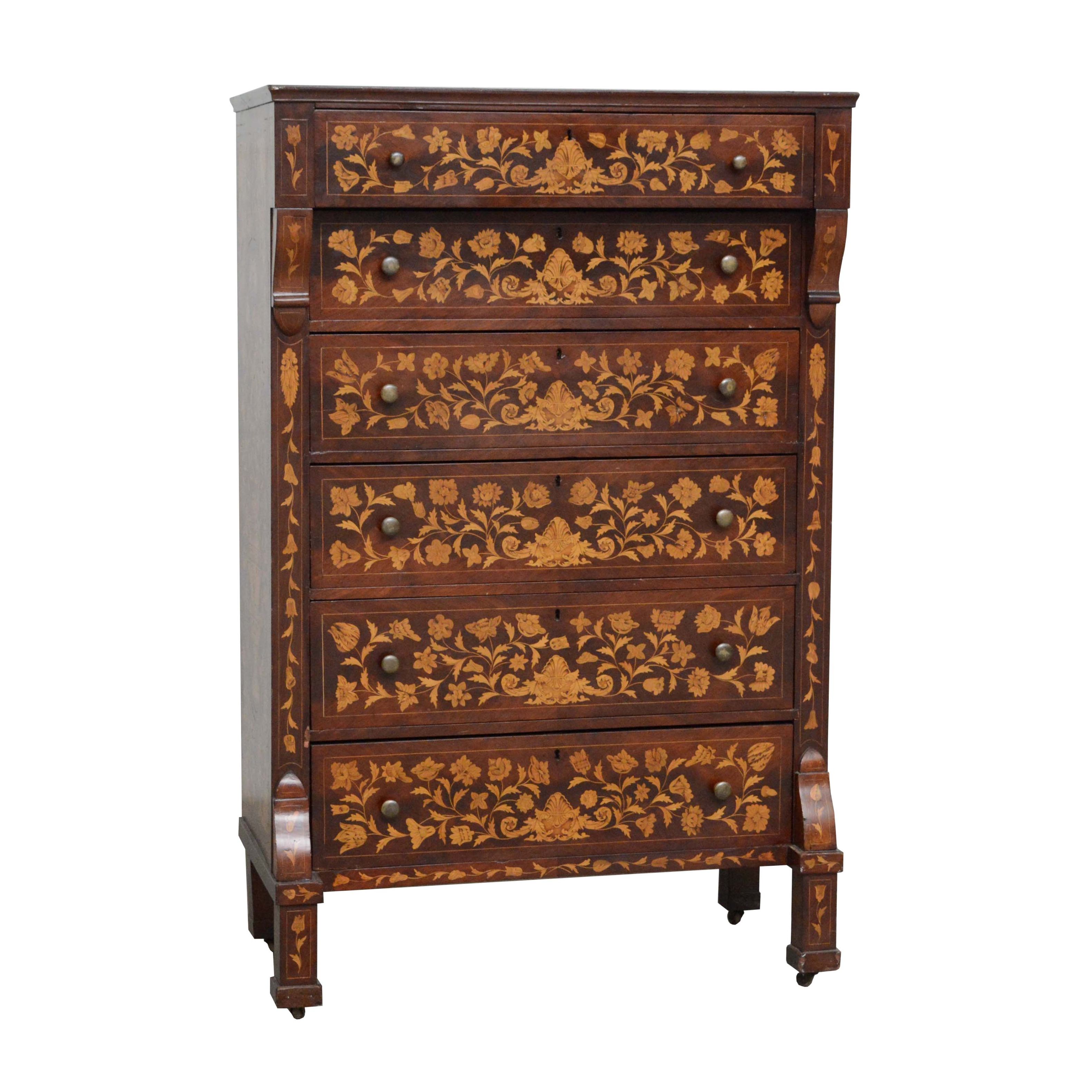 Dutch Walnut and Marquetry Chest of Drawers, Mid 19th Century