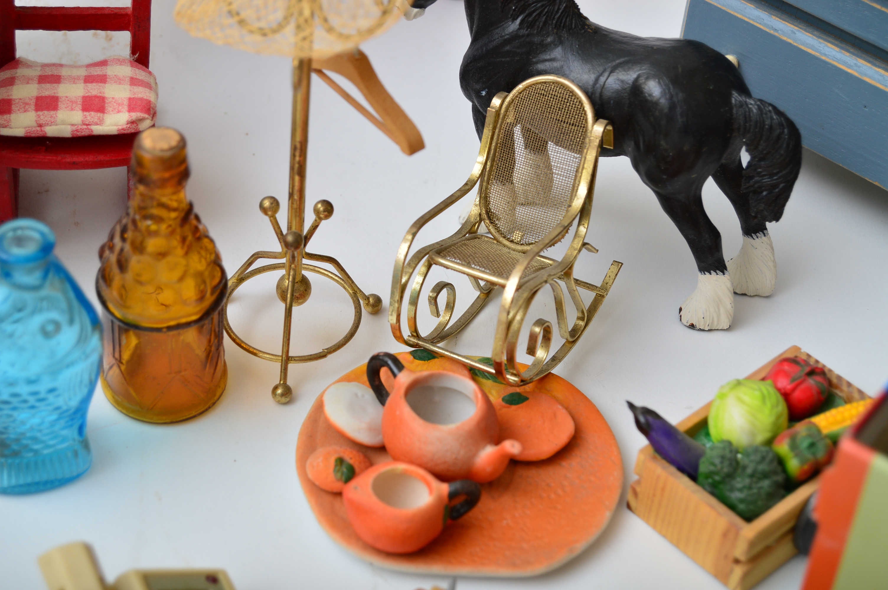 Dollhouse Furniture, Vintage German Paper Mache Creche Set and Miniatures