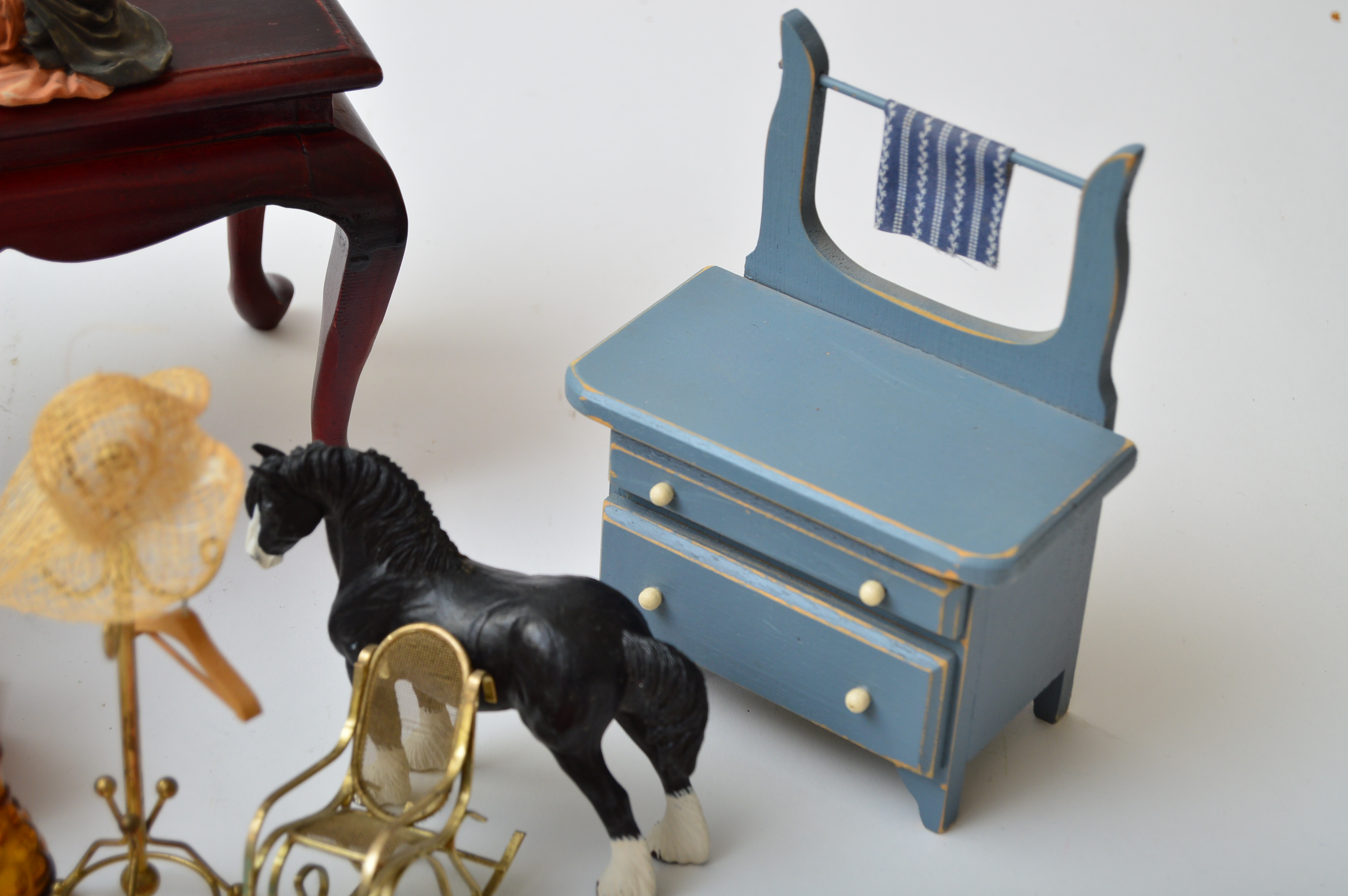 Dollhouse Furniture, Vintage German Paper Mache Creche Set and Miniatures