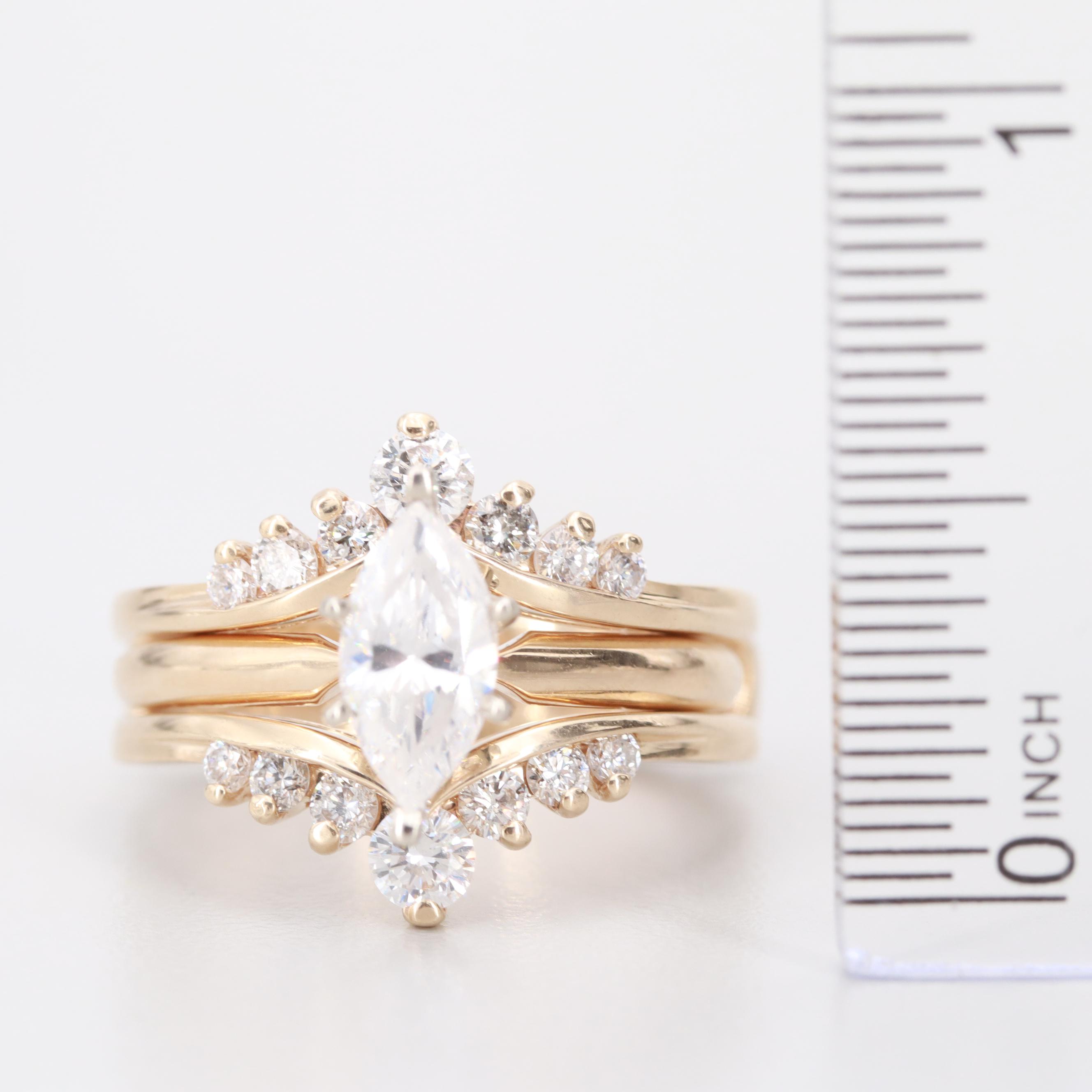 14K Yellow Gold Diamond Ring Jacket With 14K Gold Cubic Zirconia Solitaire