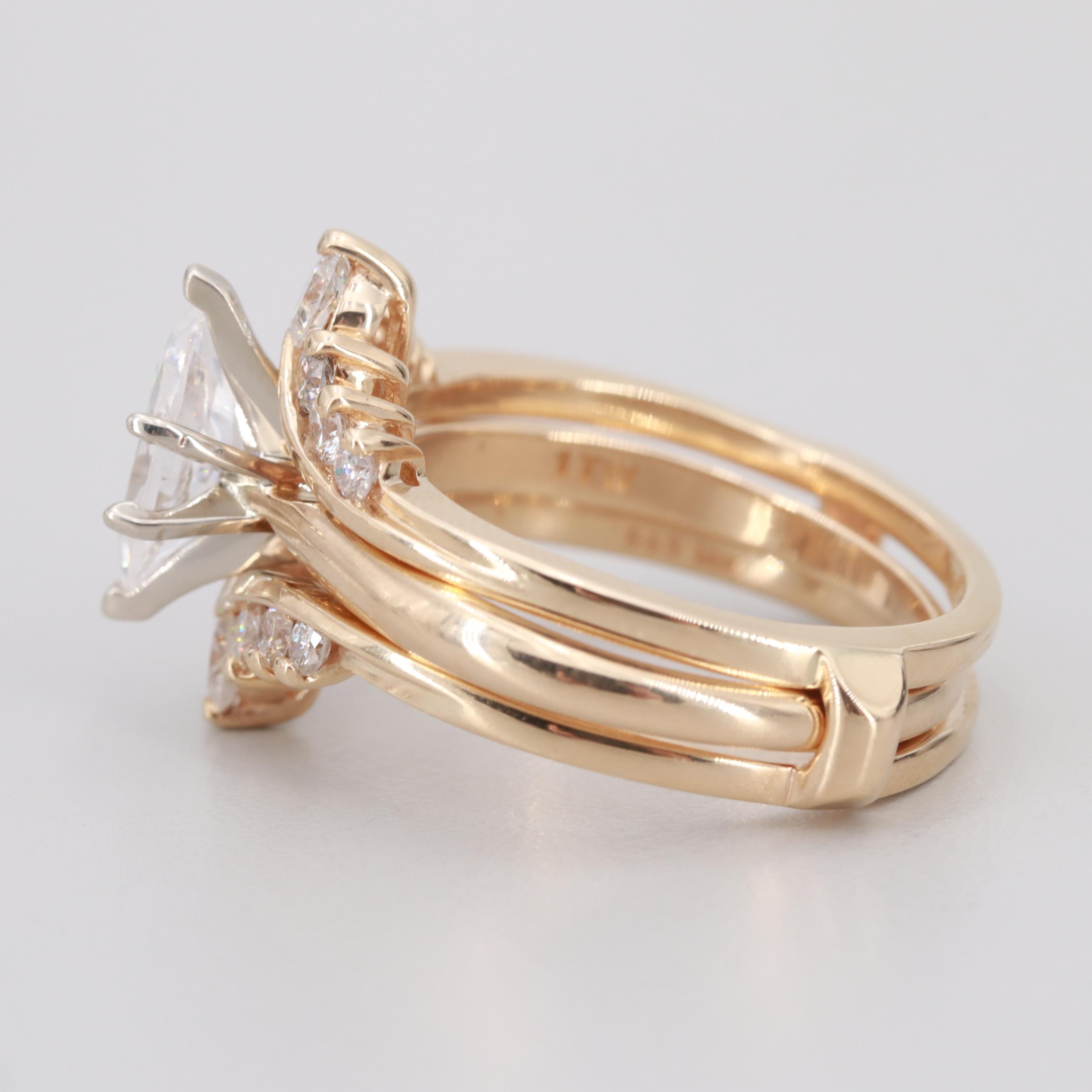 14K Yellow Gold Diamond Ring Jacket With 14K Gold Cubic Zirconia Solitaire