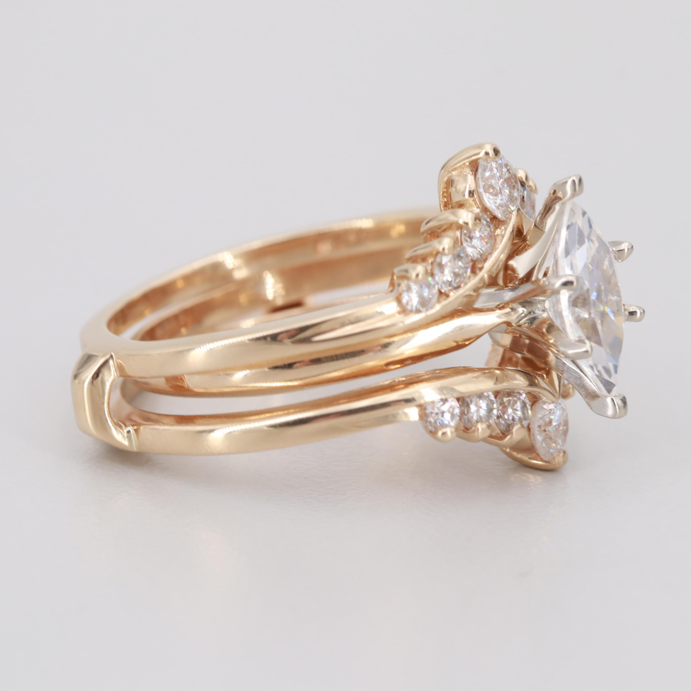 14K Yellow Gold Diamond Ring Jacket With 14K Gold Cubic Zirconia Solitaire