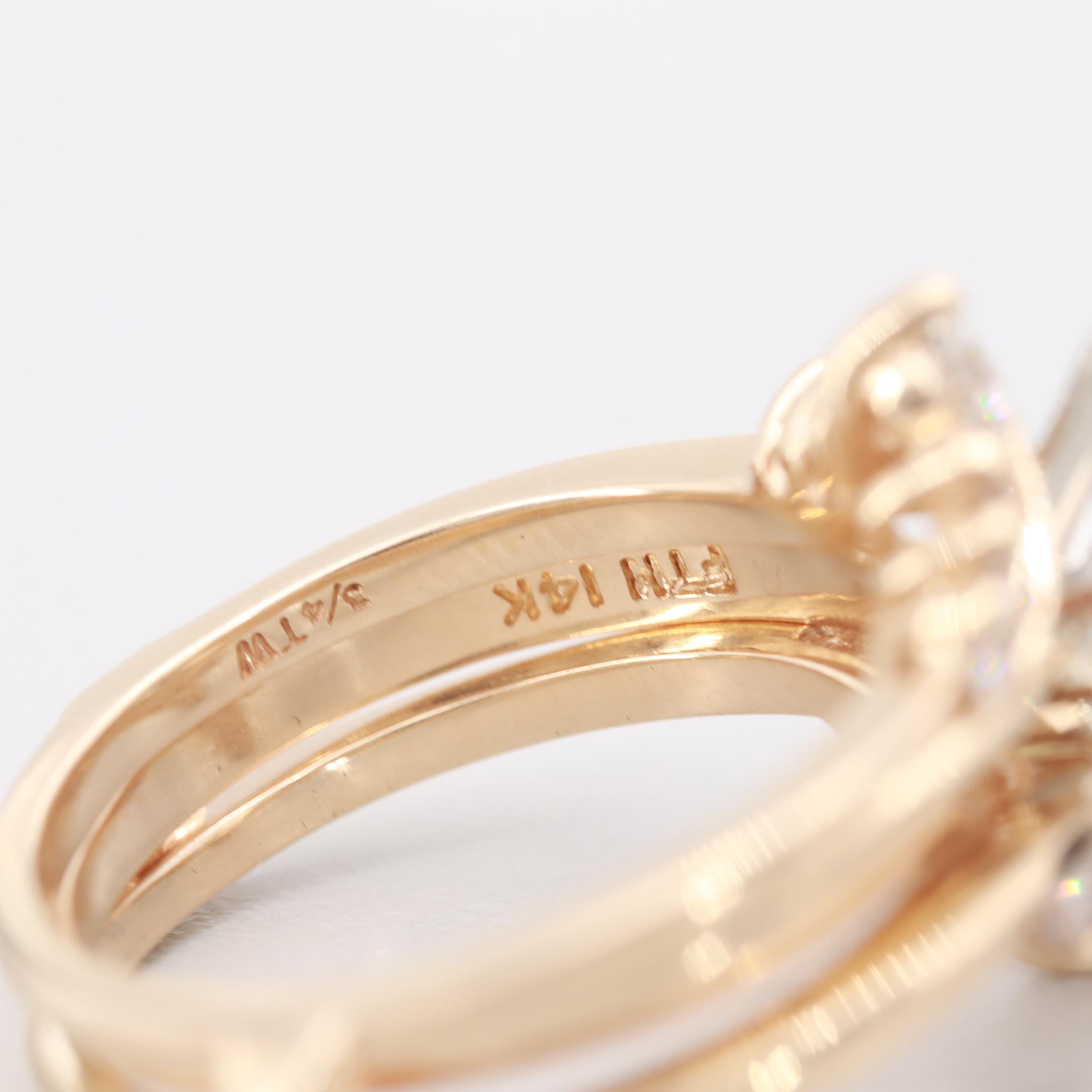 14K Yellow Gold Diamond Ring Jacket With 14K Gold Cubic Zirconia Solitaire