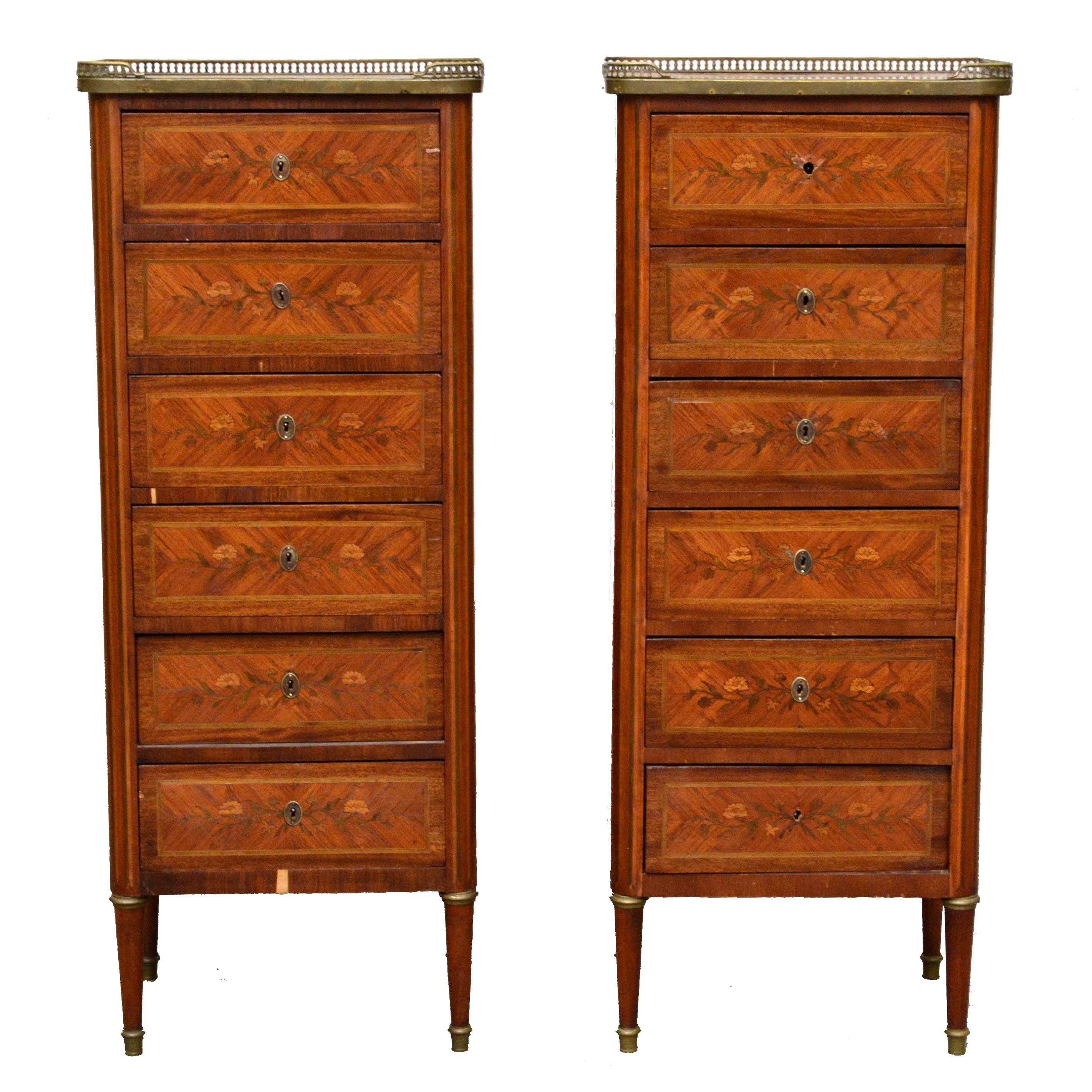 Pair of Kingwood and Mahogany Louis XVI-Style Tall Chests of Drawers, c. 1900