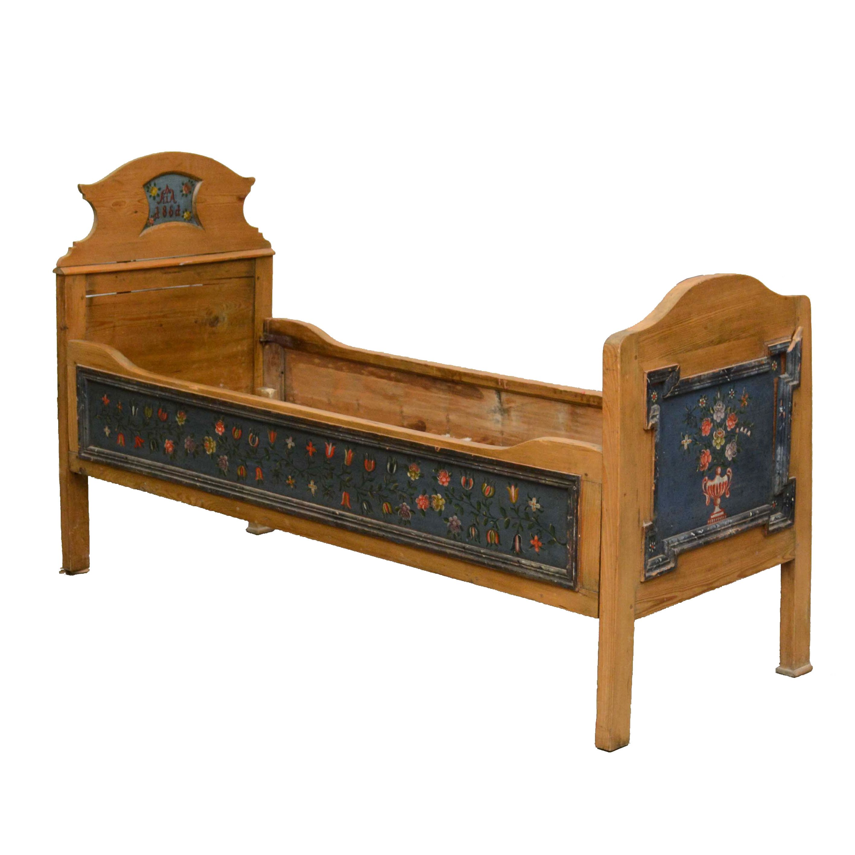 Swedish Paint-Decorated Pine Child's Bed, dated 1861