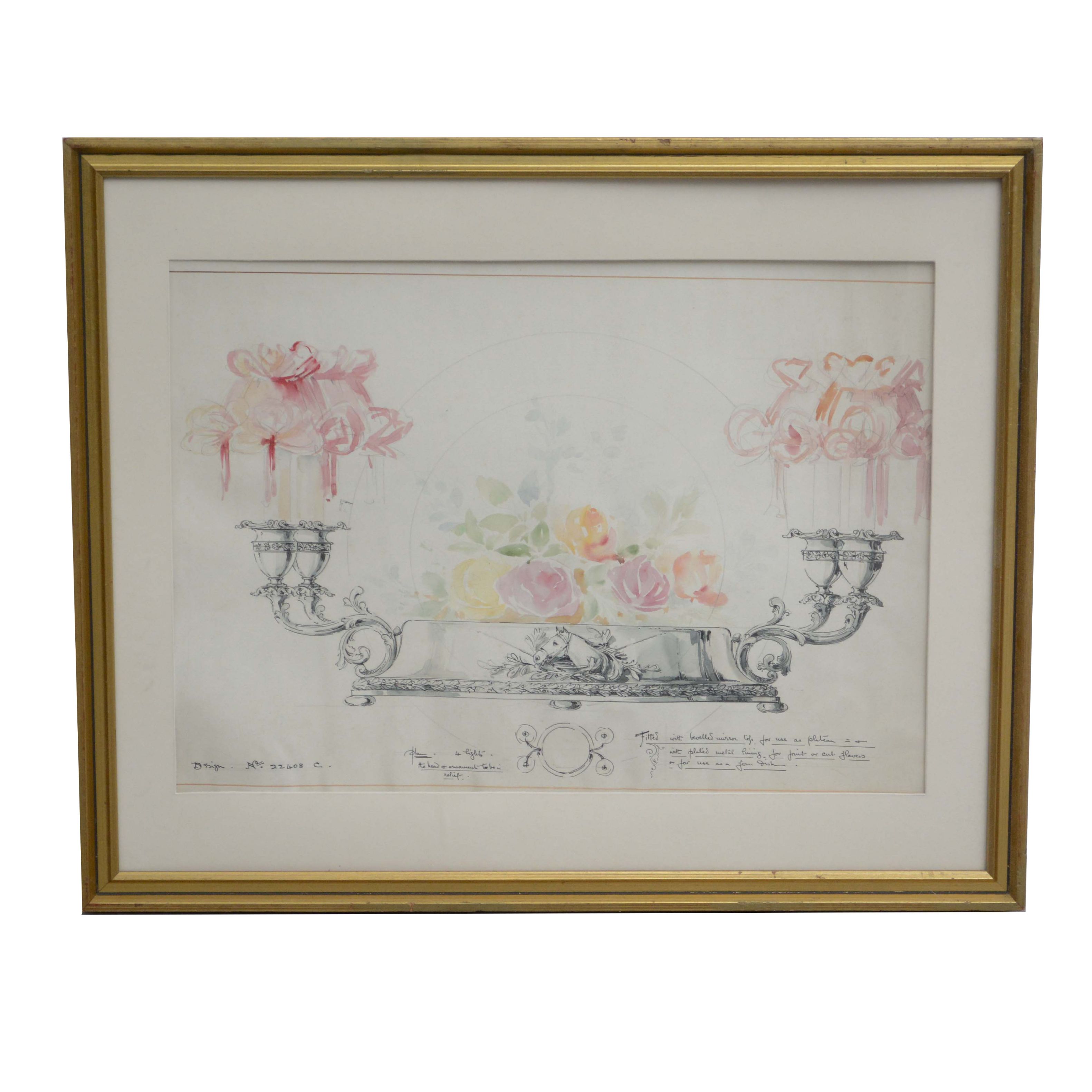 Watercolor and Graphite Production Drawing "Design No. 22408 C."
