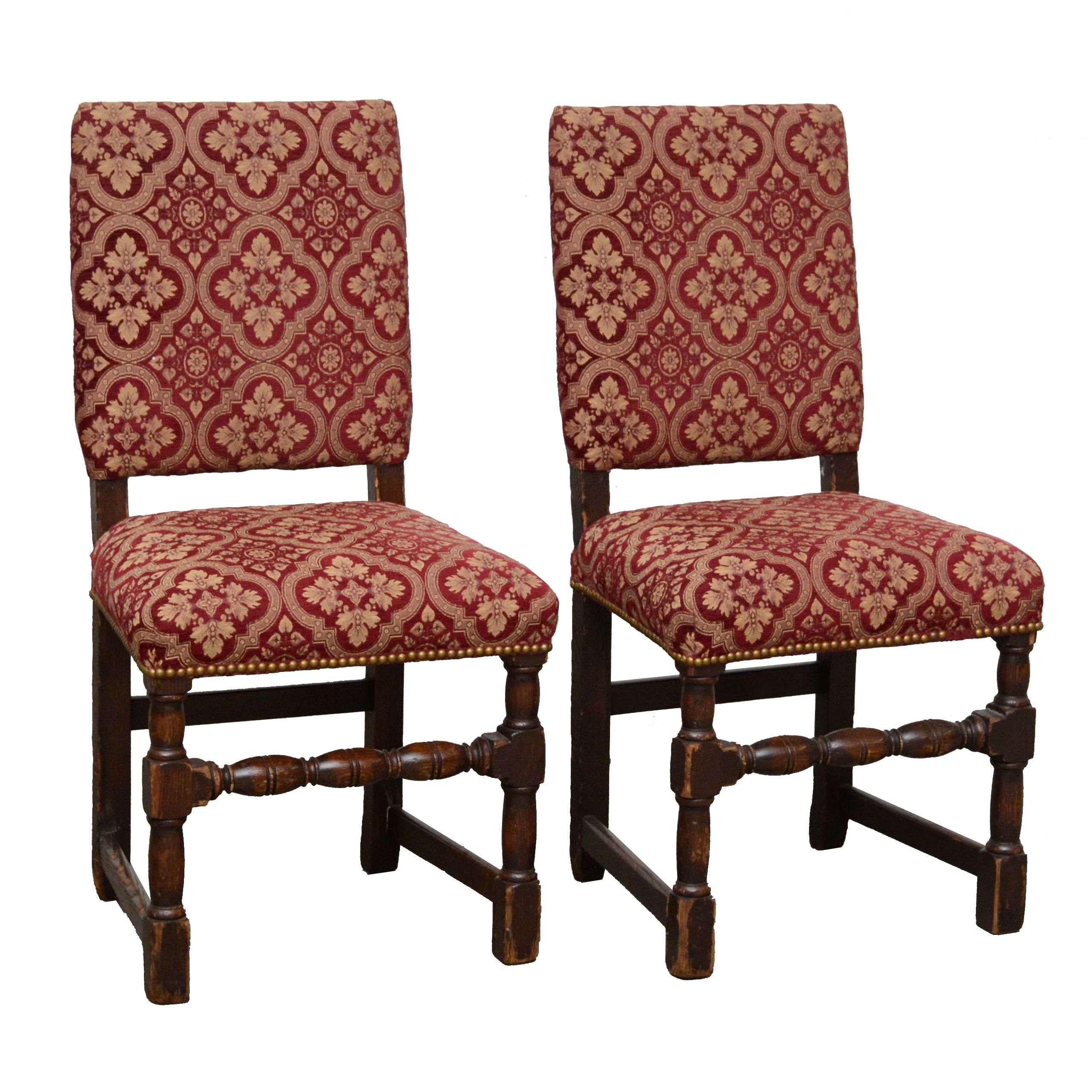 Jacobean Revival Style Oak Side Chairs, Late 19th Century