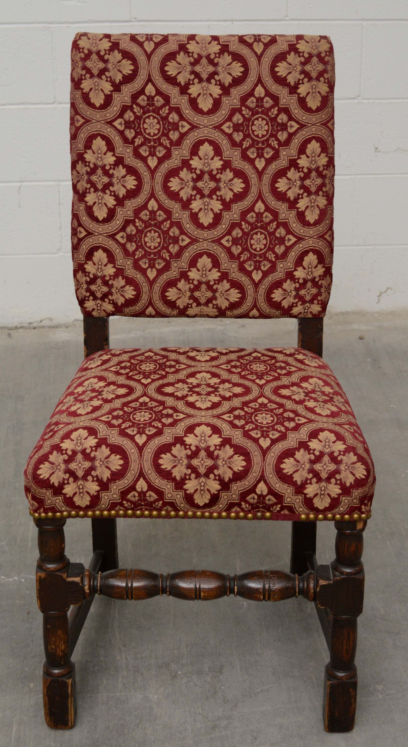 Jacobean Revival Style Oak Side Chairs, Late 19th Century
