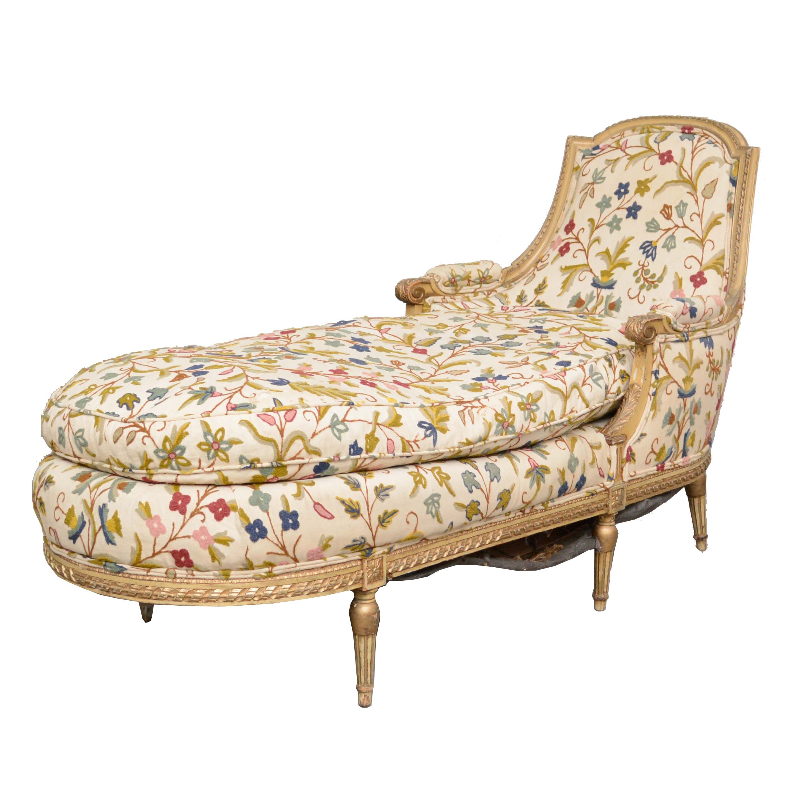 Louis XVI Style Painted and Upholstered Chaise Lounge, Early 20th Century