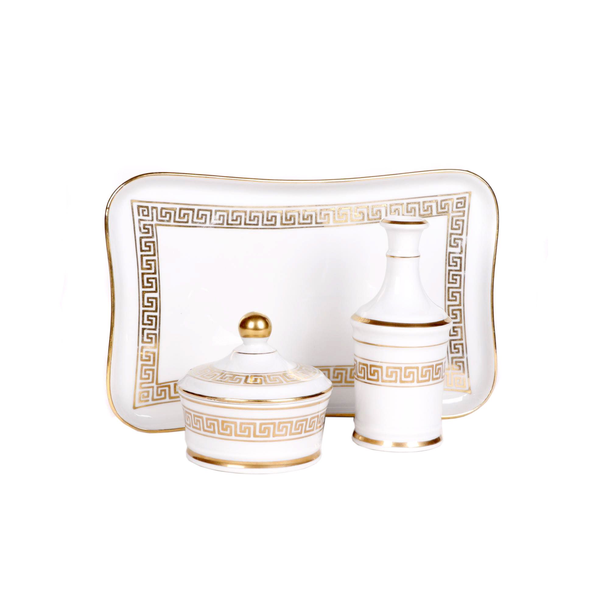 Lenwile-Ardalt Greek Key Patterned Porcelain Vanity Tray Set
