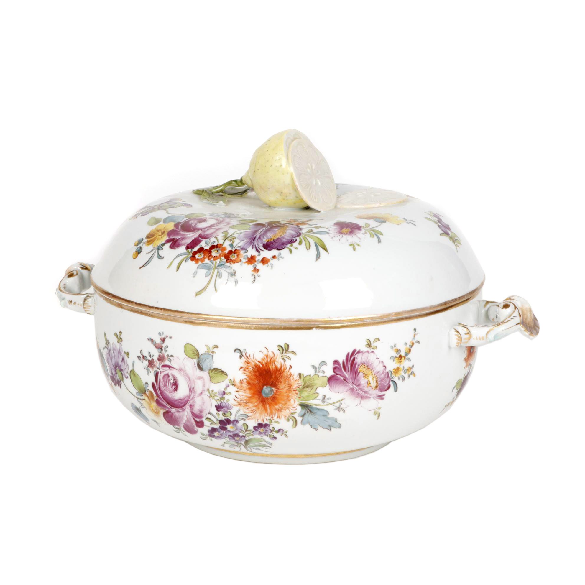 Carl Thieme Floral Porcelain Covered Vegetable Bowl, 1896-1910