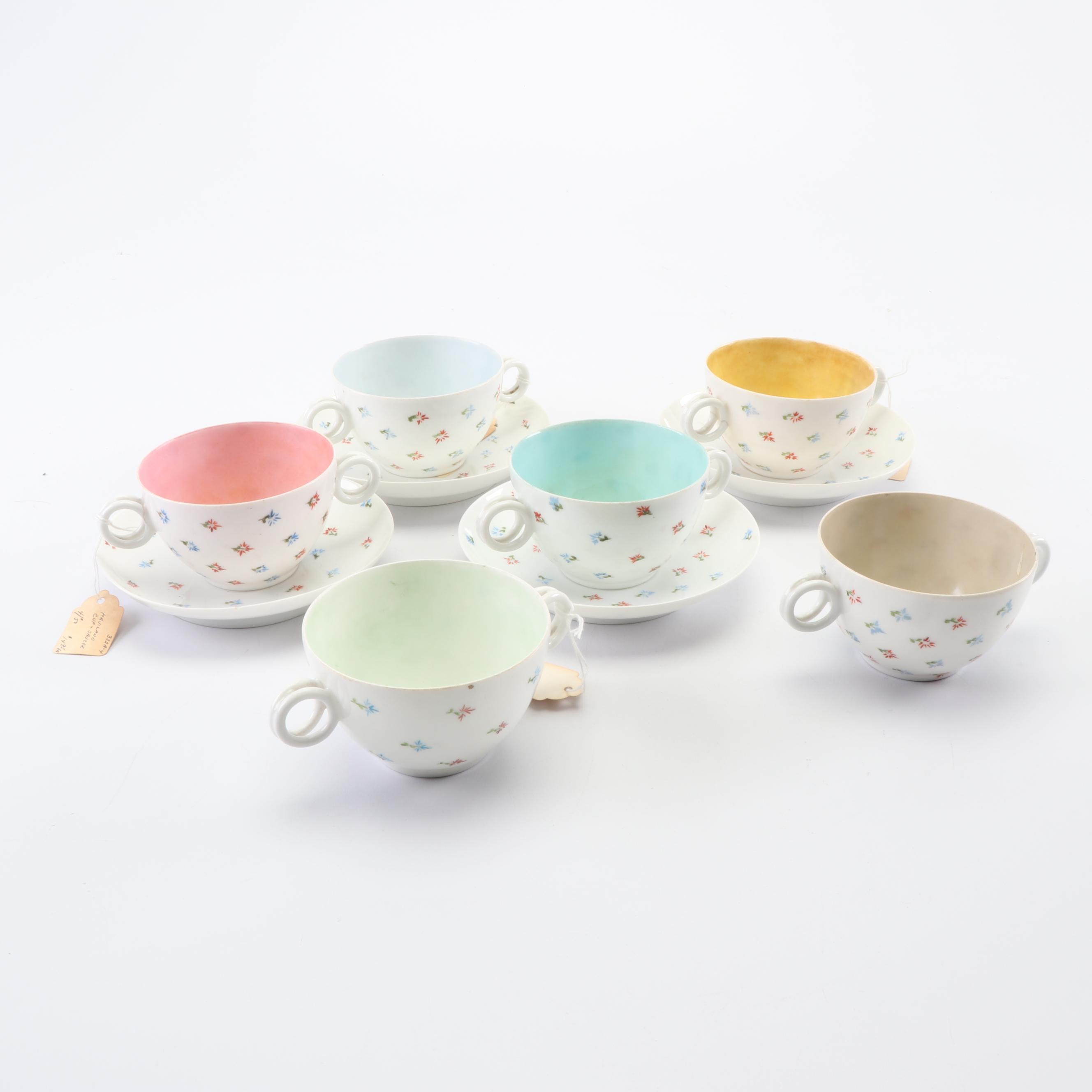 Charles Field Haviland Porcelain Bouillon Soup Cups and Saucers, circa 1868-91
