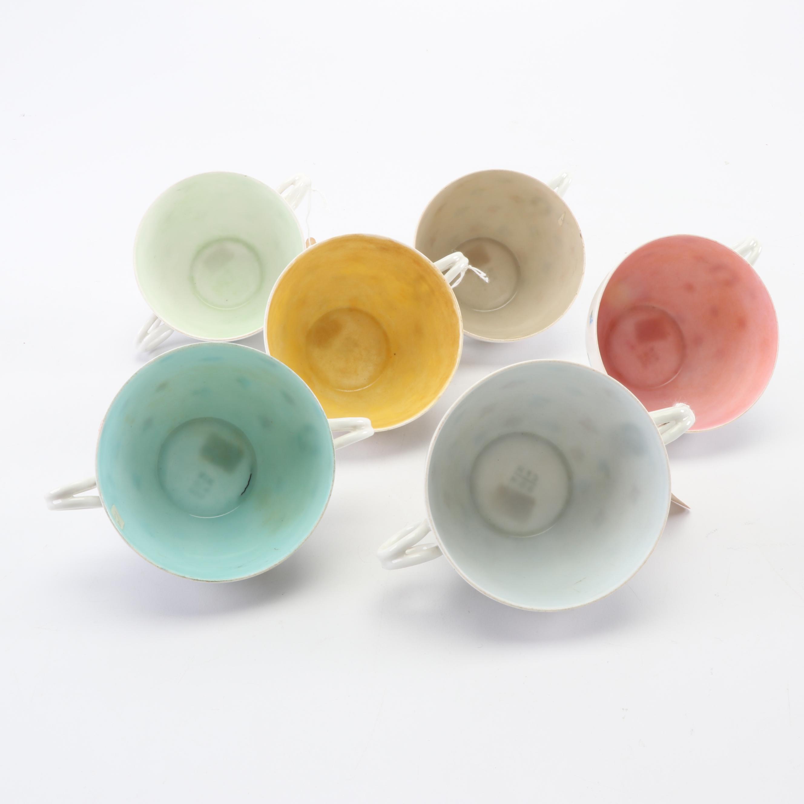 Charles Field Haviland Porcelain Bouillon Soup Cups and Saucers, circa 1868-91