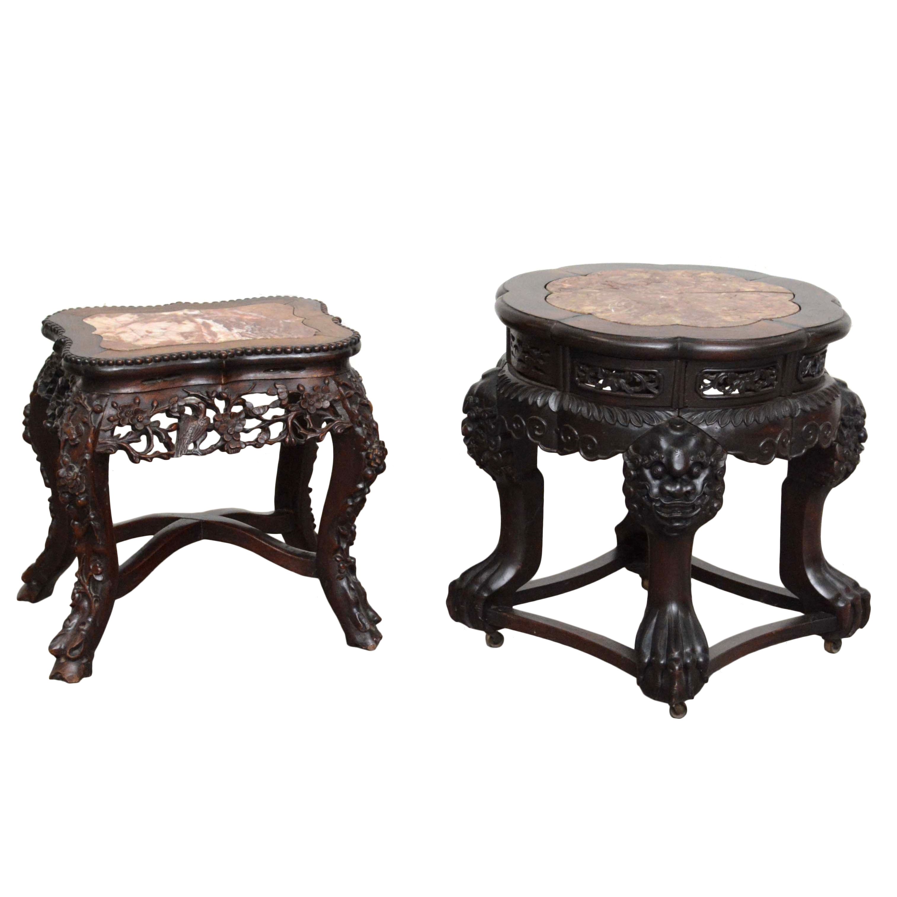Chinese Walnut Low Plant Stands, 20th Century