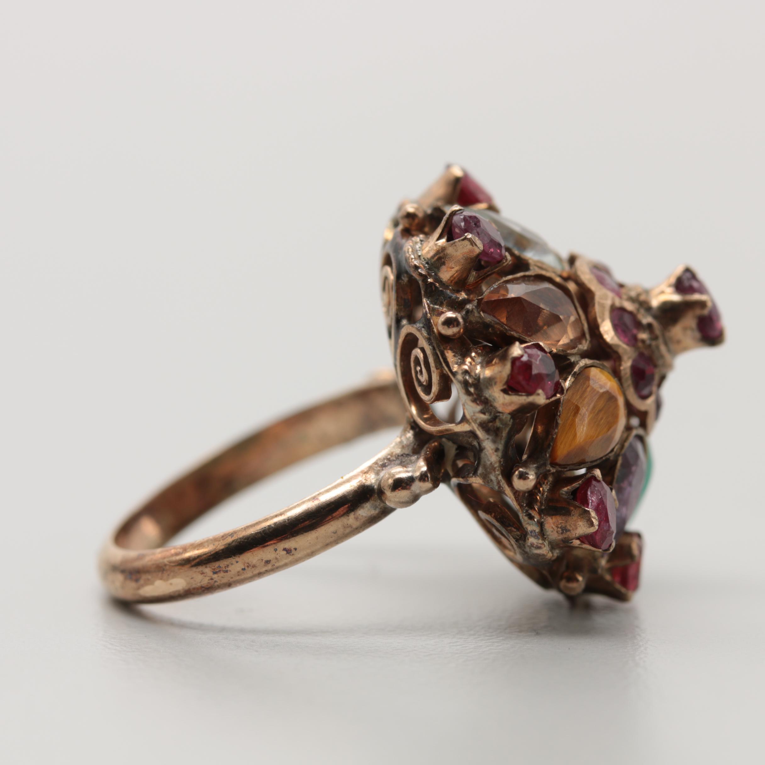 10K Yellow Gold Ruby Multi-Stone Ring