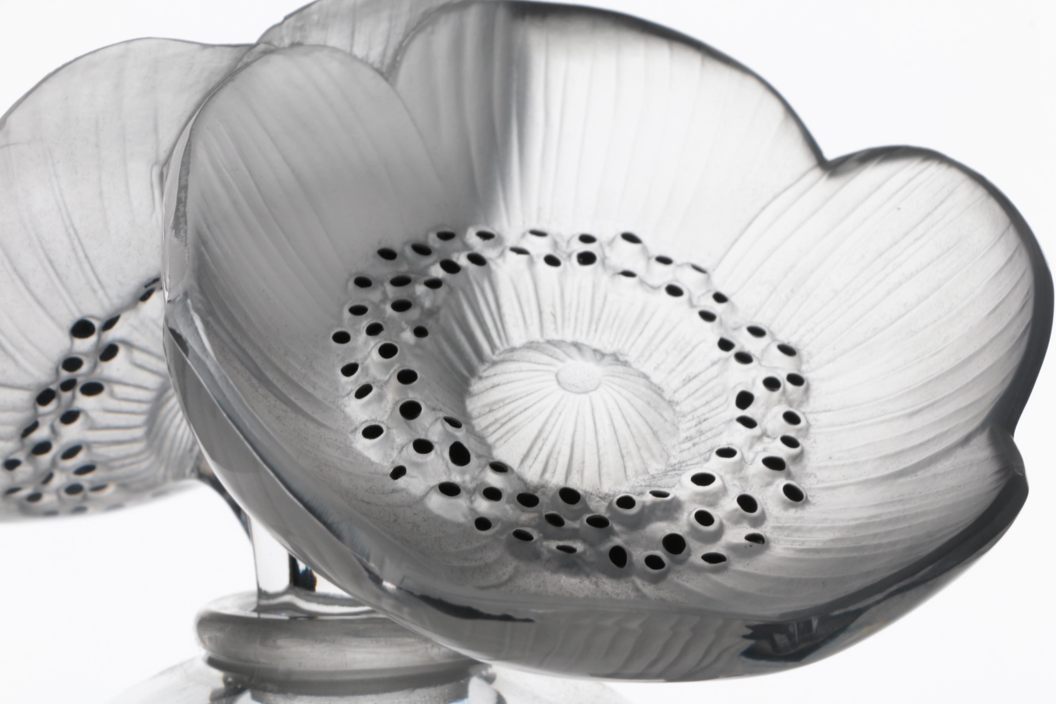 Rene Lalique "Les Anemones" Large Perfume Bottle and Flowers, Made in France