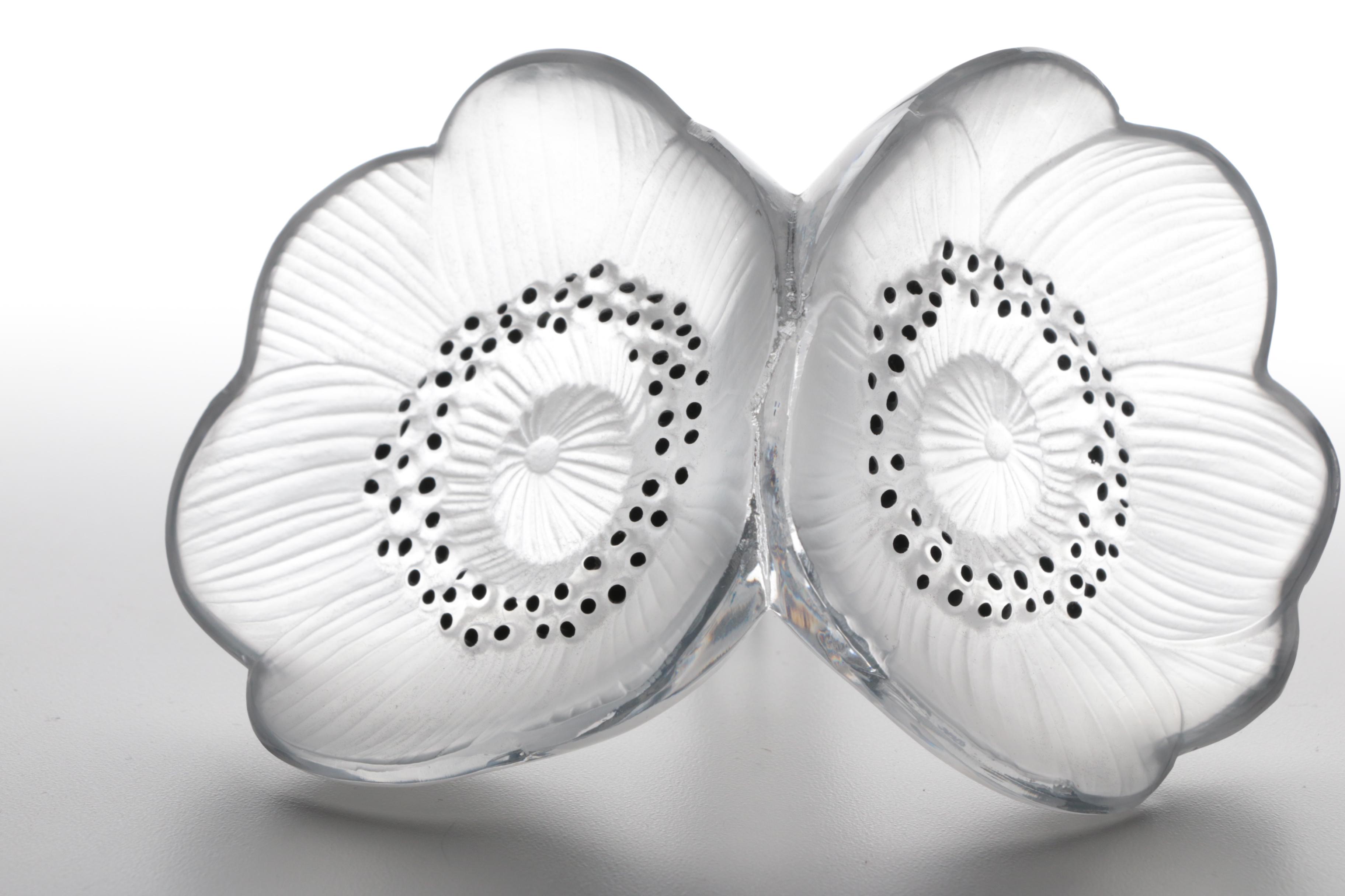 Rene Lalique "Les Anemones" Large Perfume Bottle and Flowers, Made in France