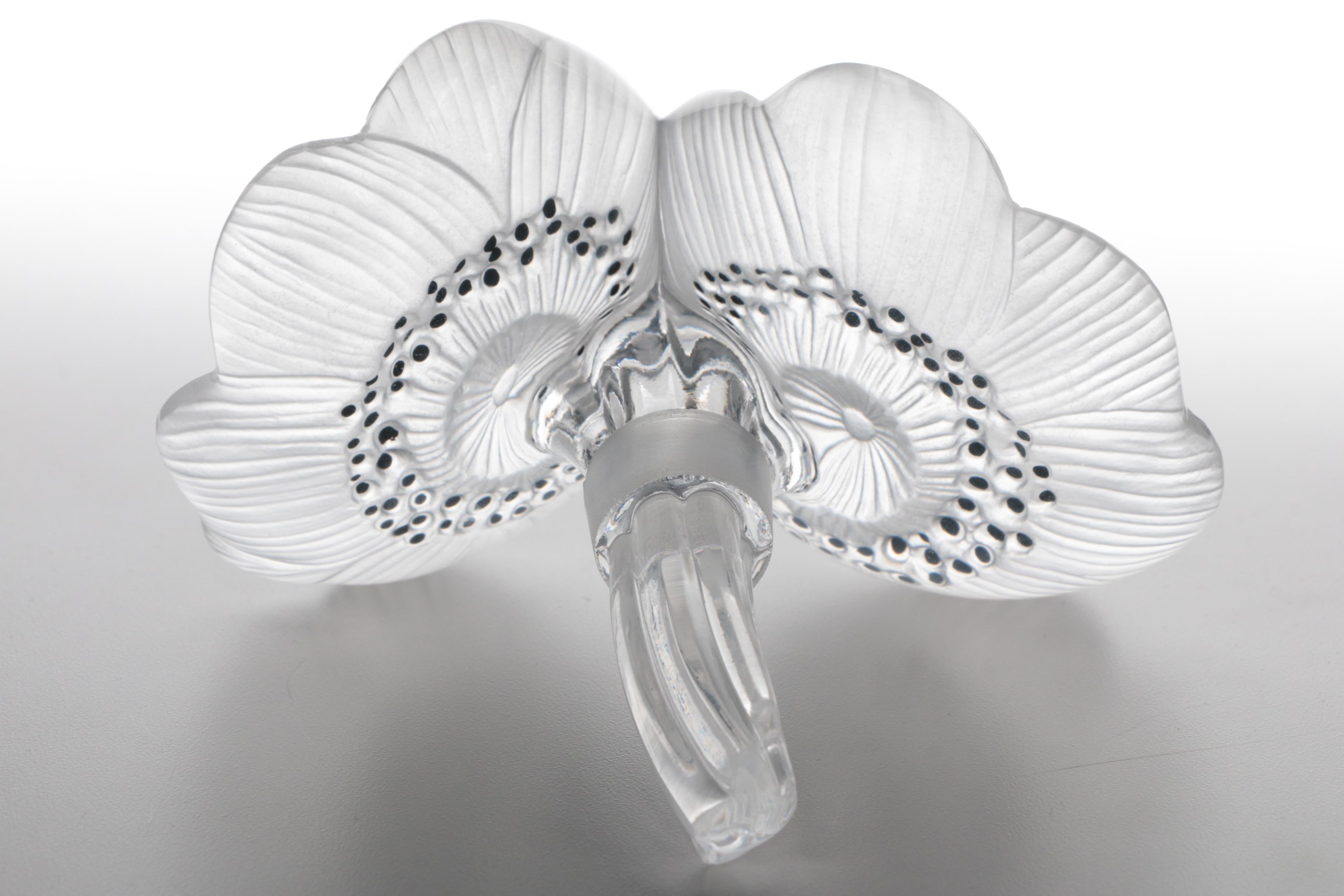 Rene Lalique "Les Anemones" Large Perfume Bottle and Flowers, Made in France