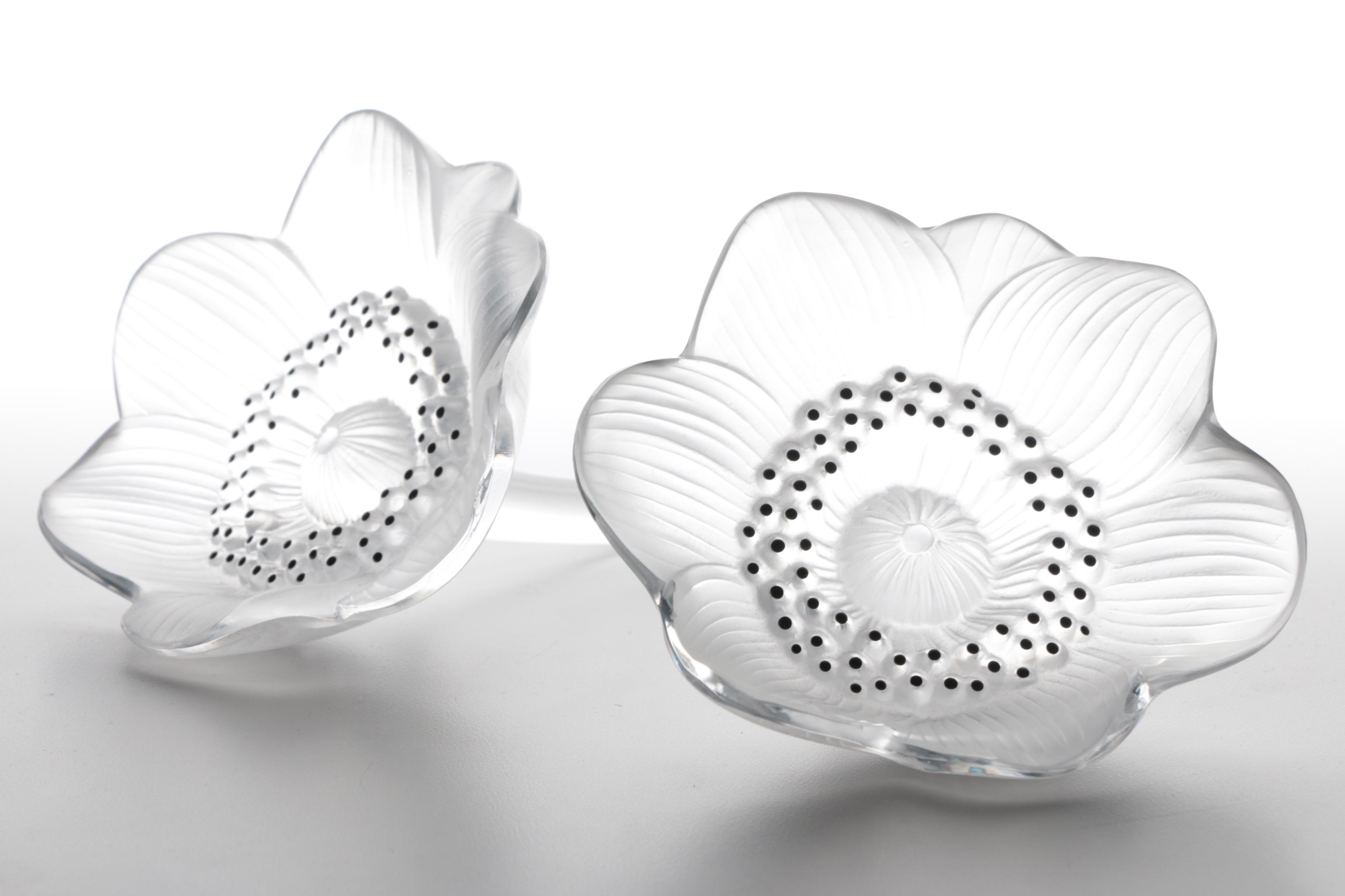 Rene Lalique "Les Anemones" Large Perfume Bottle and Flowers, Made in France