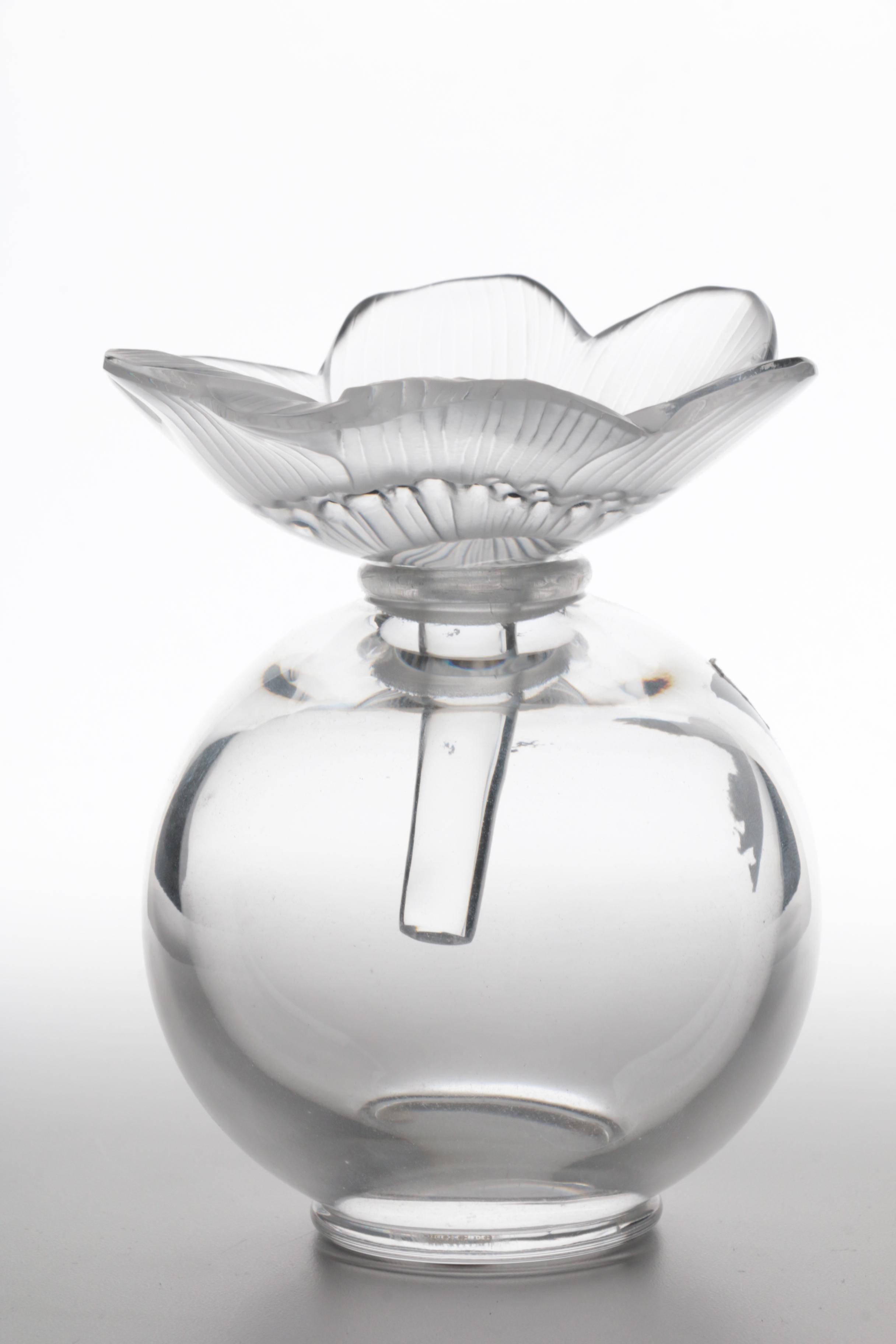 Rene Lalique "Les Anemones" Large Perfume Bottle and Flowers, Made in France