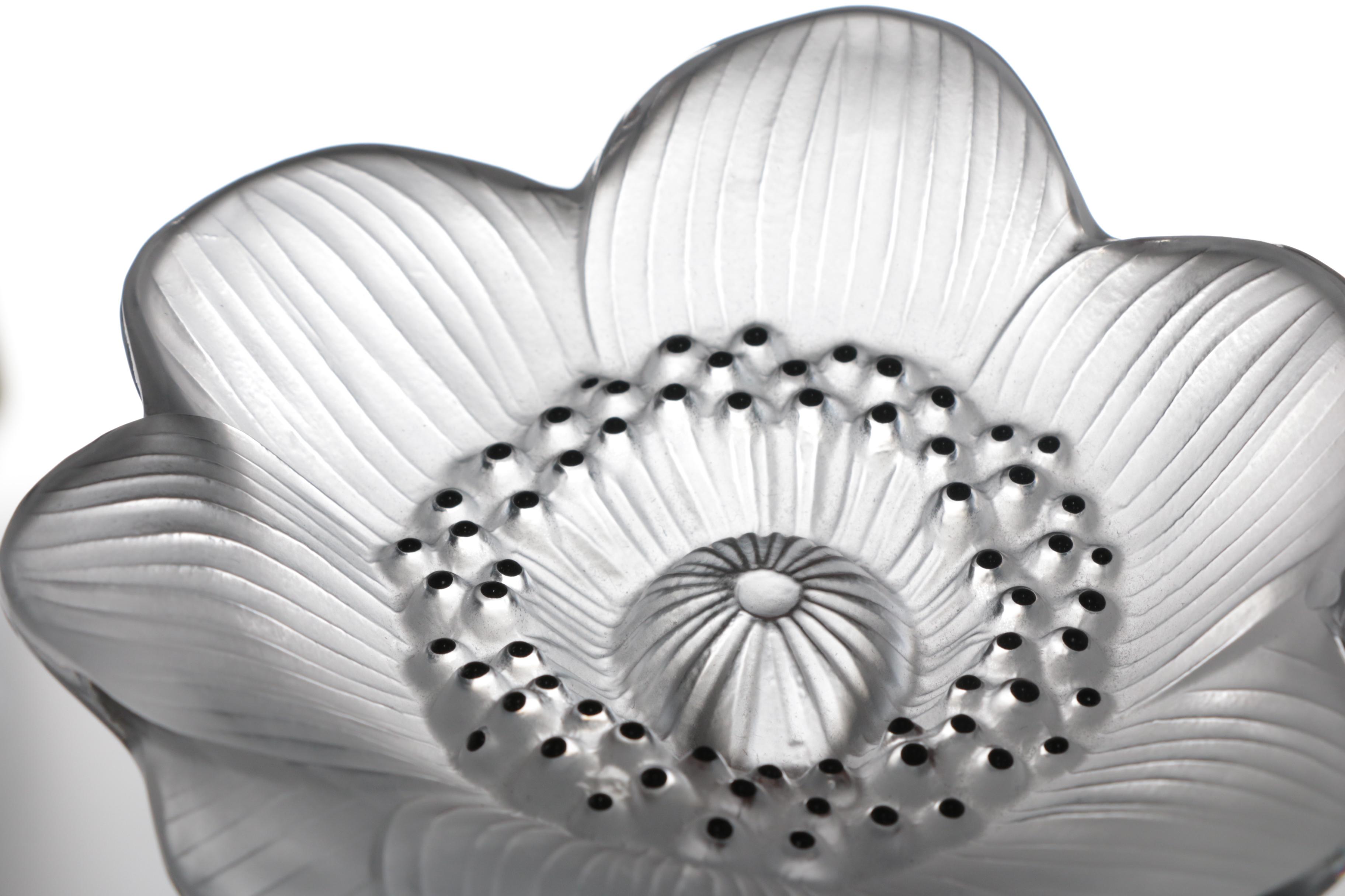 Rene Lalique "Les Anemones" Large Perfume Bottle and Flowers, Made in France