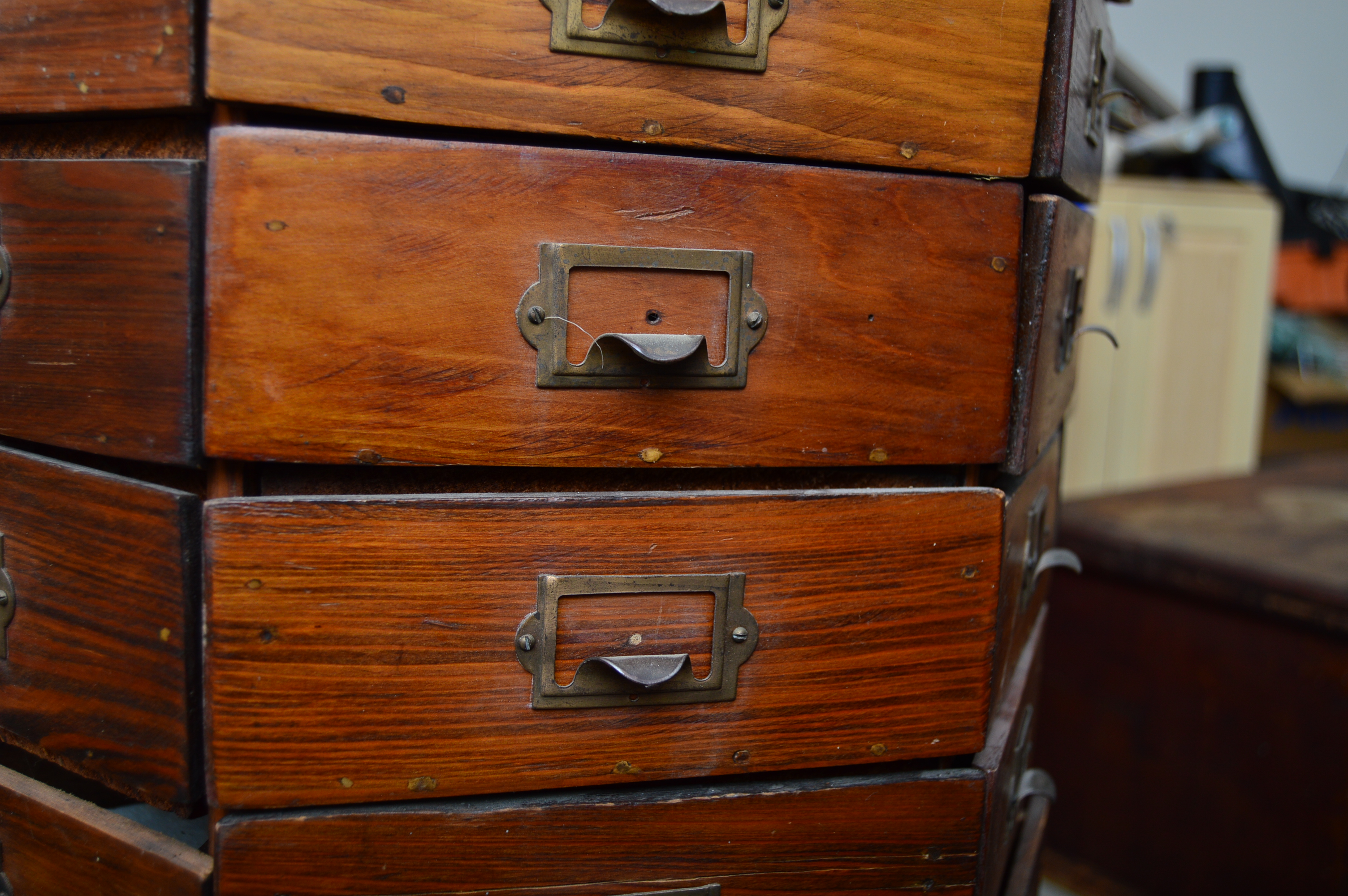 Vintage Hexagonal Pine Revolving Hardware Cabinet