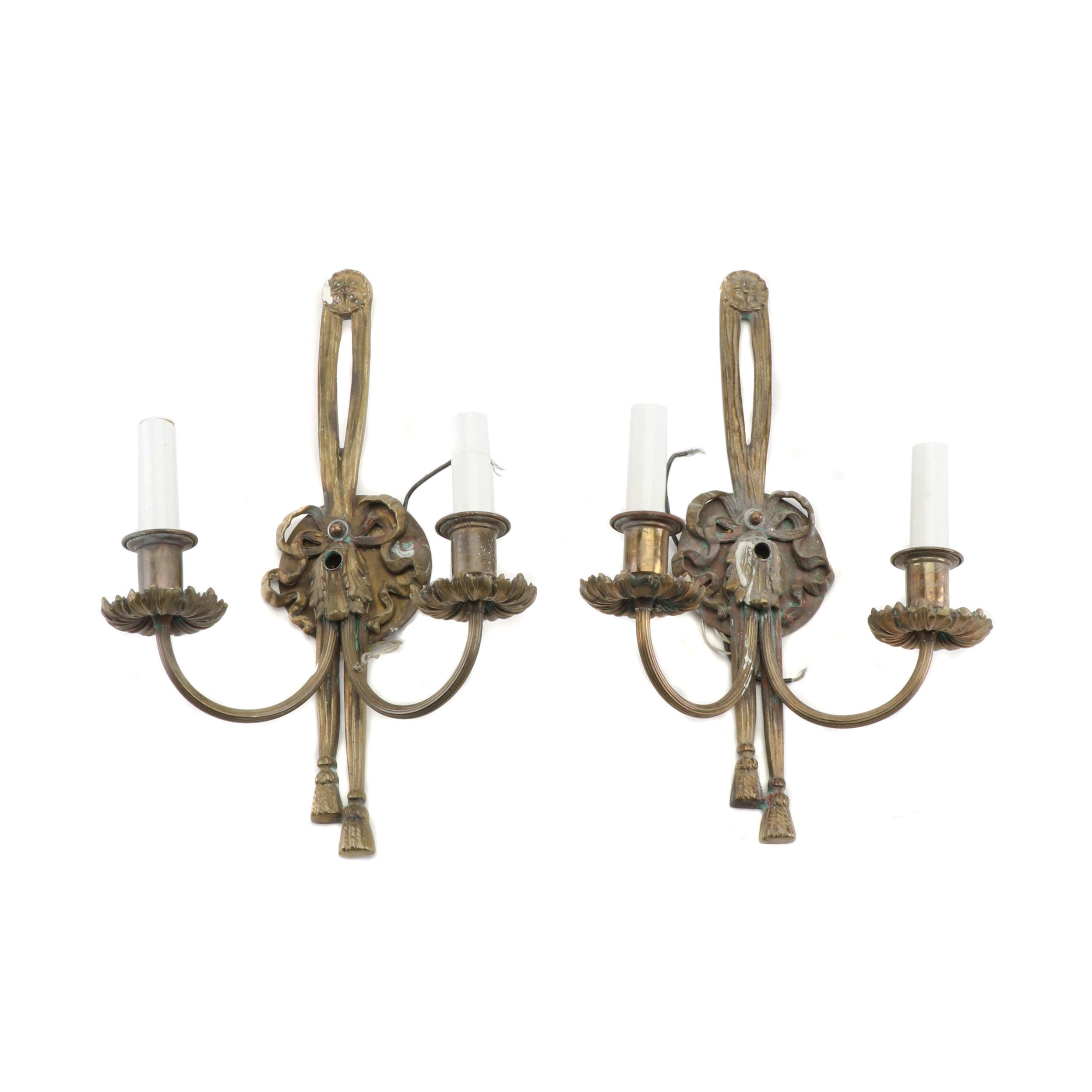 Neoclassical Style Cast Metal Candelabra Wall Sconces