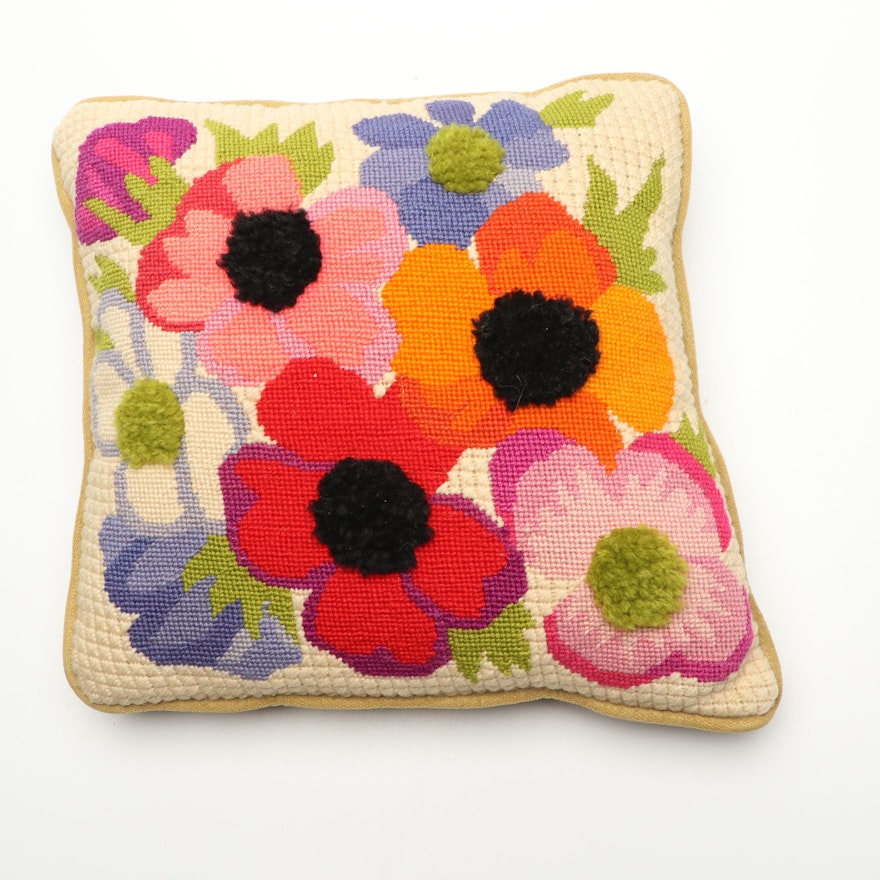 Cross Stitch Floral Throw Pillow