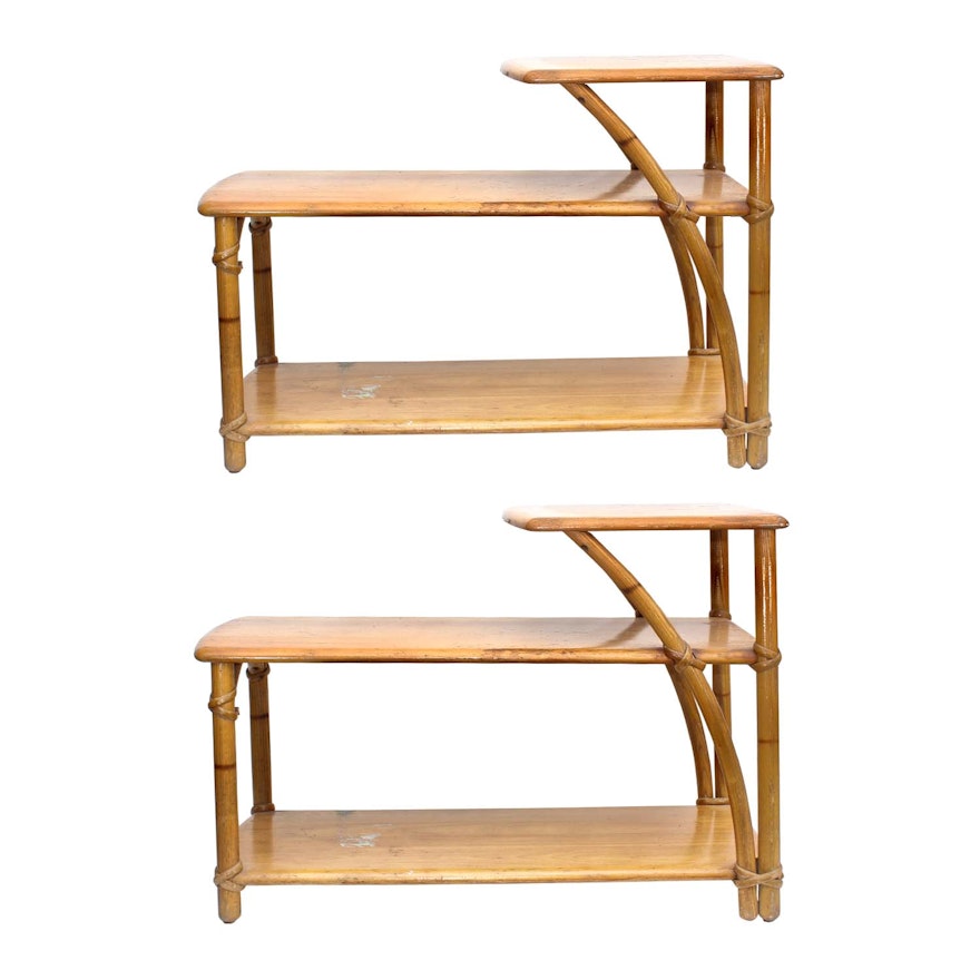 Two Vintage Heywood-Wakefield Mid-Century Modern Bamboo Tables