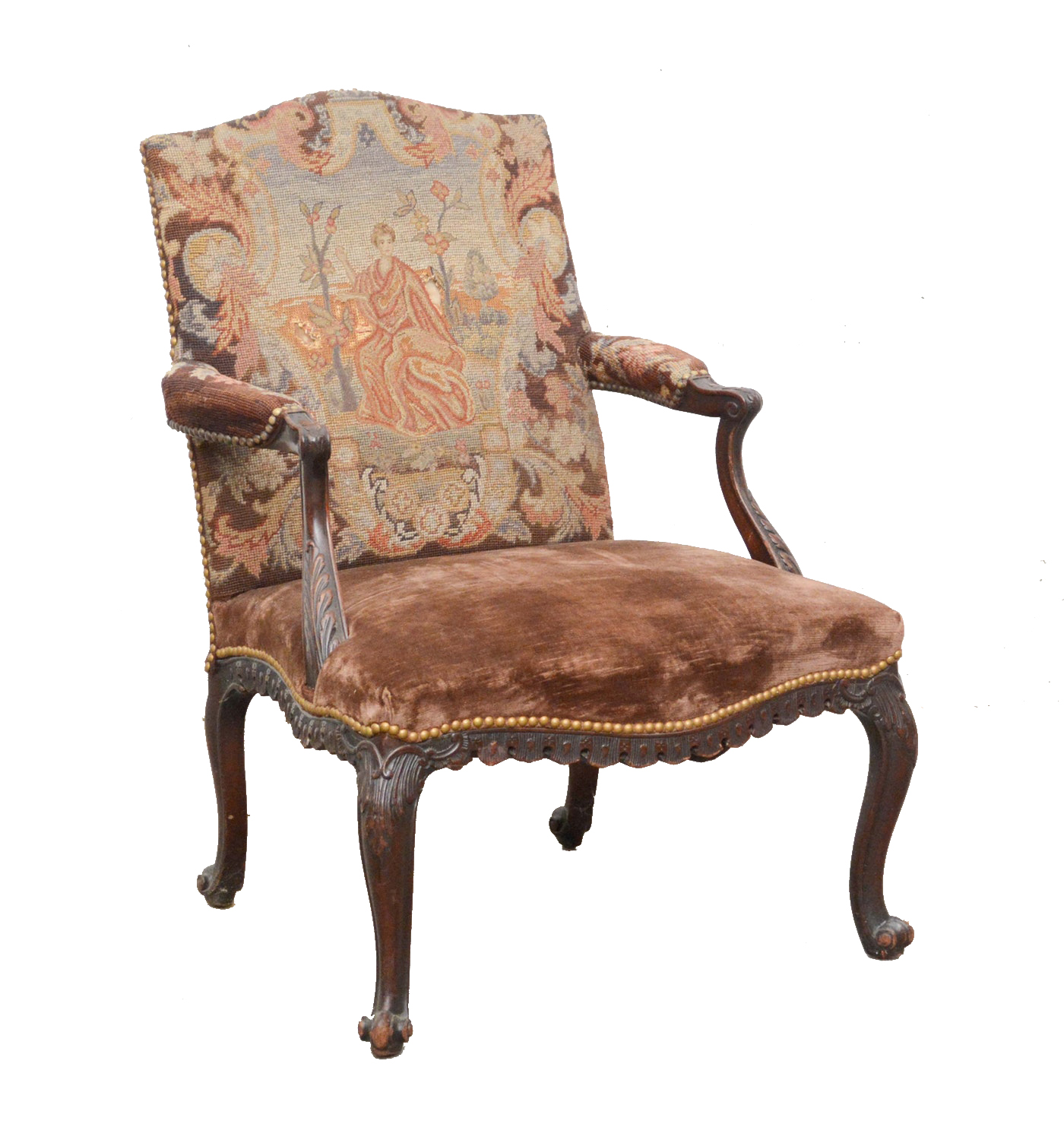 Louis XV Style Needlepoint Upholstered Fauteuil, Mid 20th Century