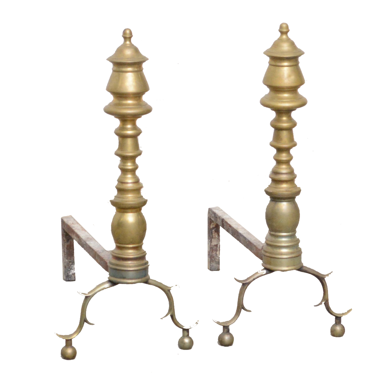 Pair of Federal Brass Andirons, Early 19th Century