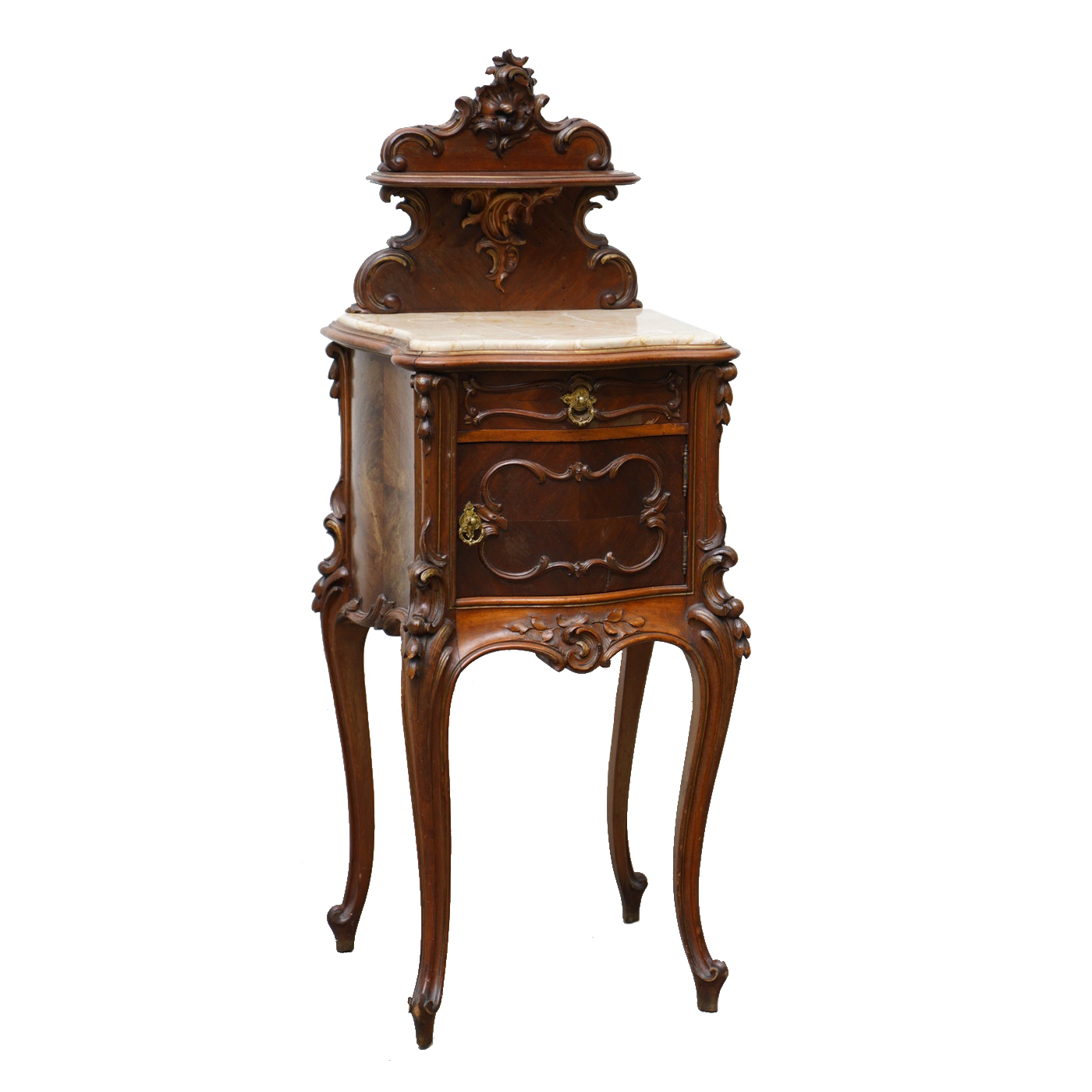 Louis XV Style Mahogany and Marble Bedside Cabinet, Late 19th Century