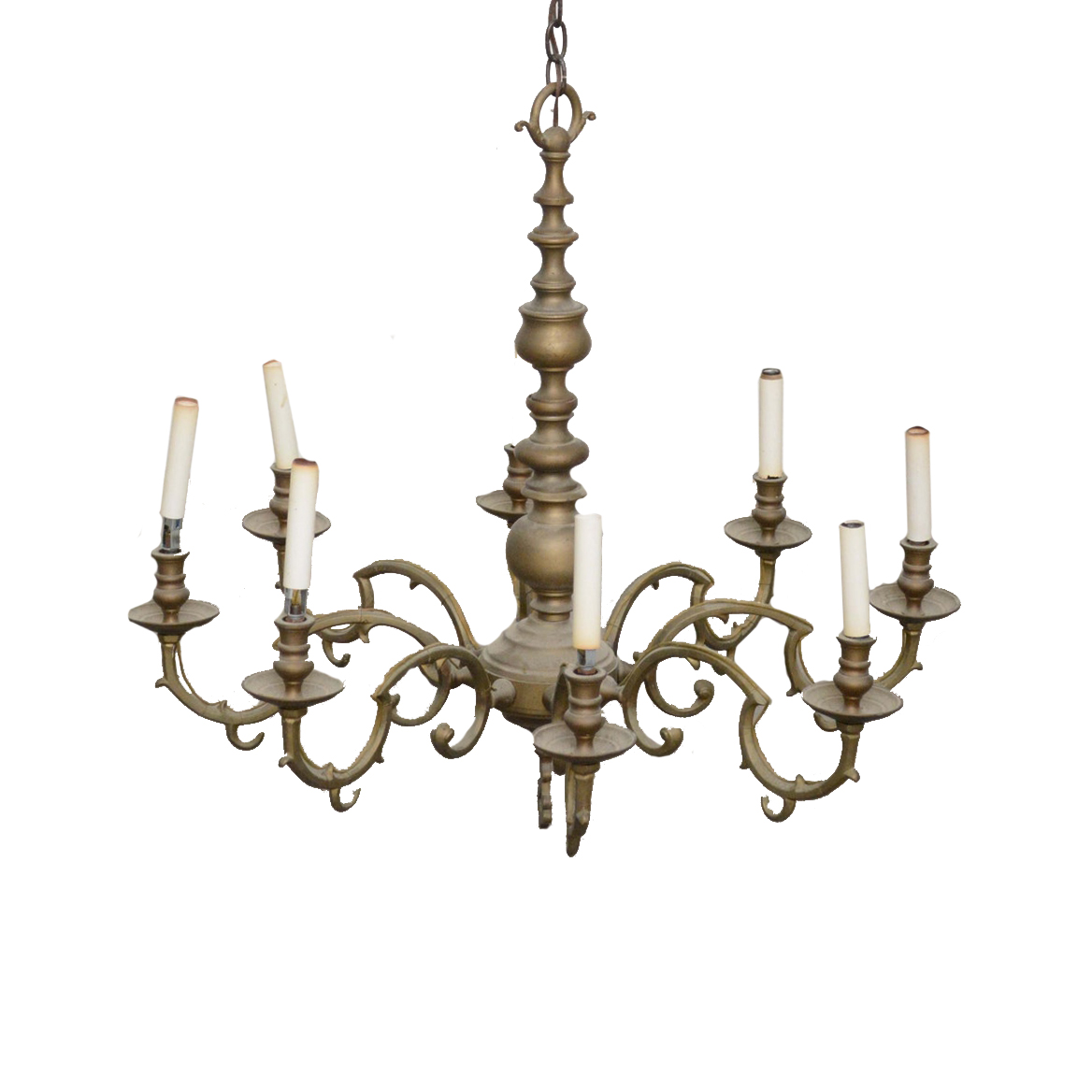English Georgian Style Eight Arm Brass Chandelier, Early 20th Century