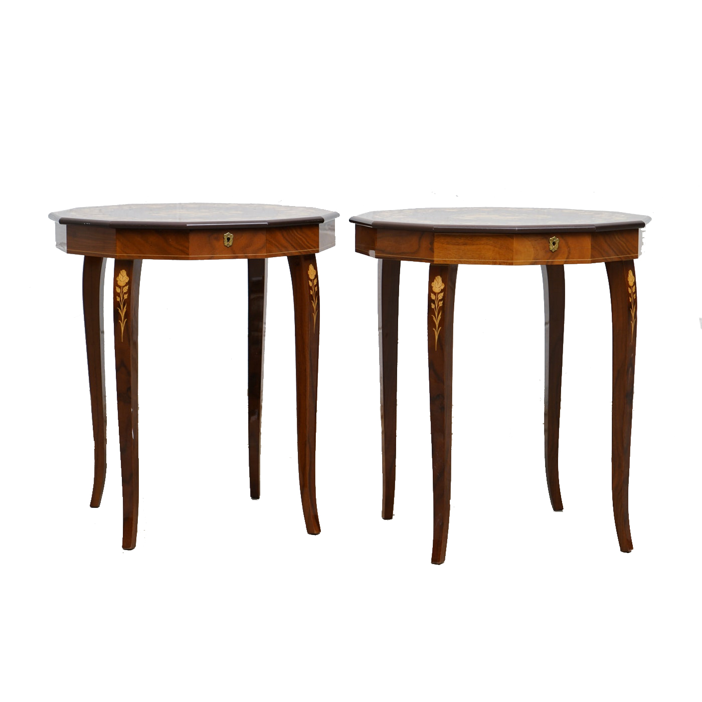 Italian Renassiance Style Burl Wood Music Box Tables with Inlay, Mid 20 Century