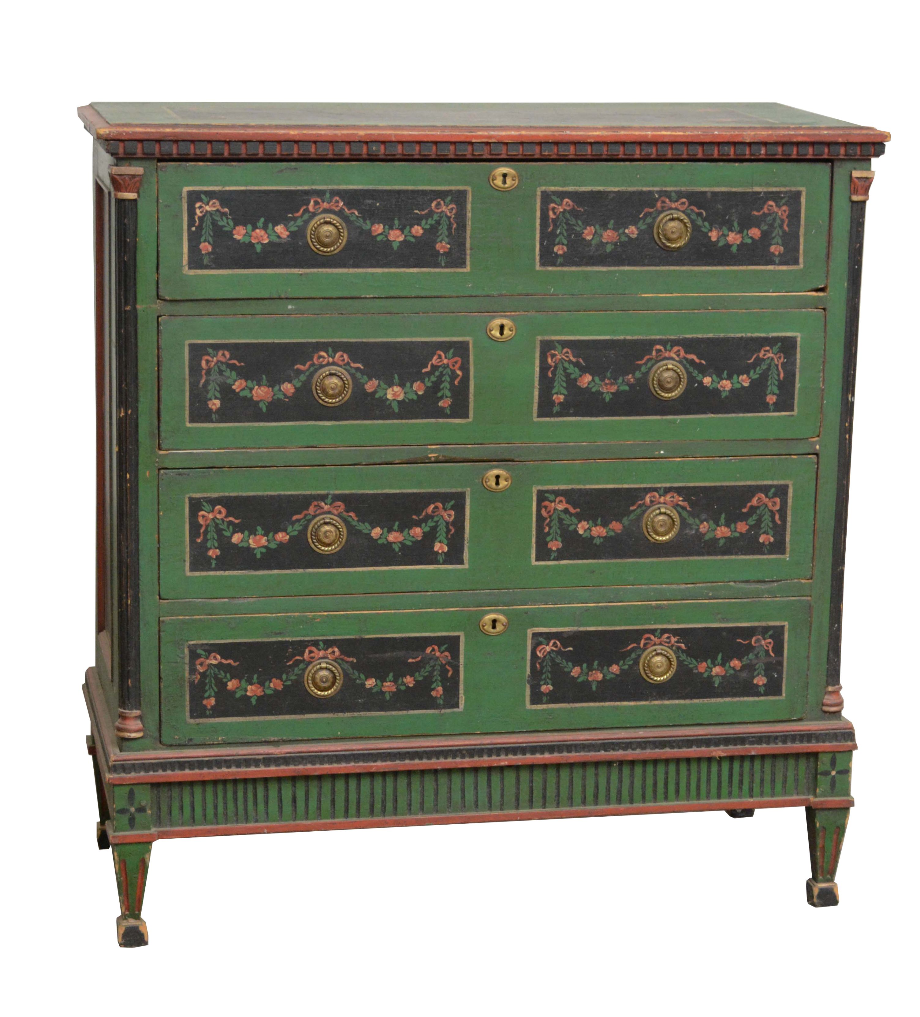 South German/Austrian Paint-Decorated Chest of Drawers, Circa 1843