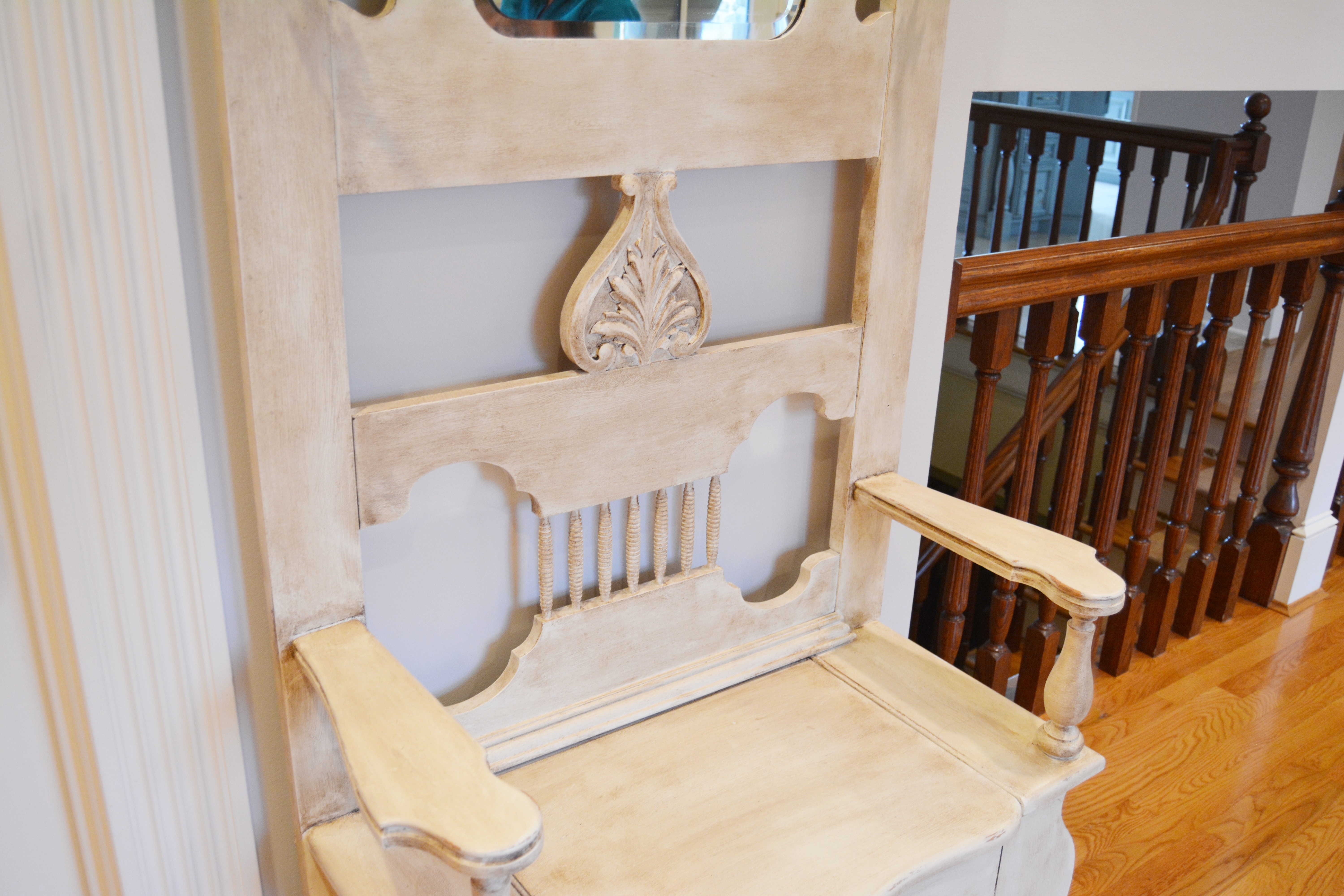 Vintage Victorian Painted Oak Hall Tree