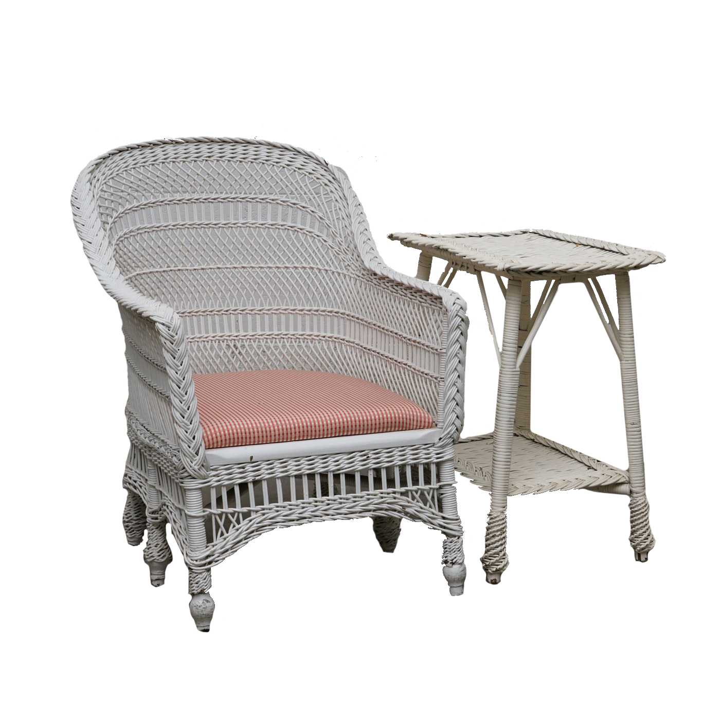 Painted Wicker Weave Patio Armchair and Side Table, Mid/Late 20th Century