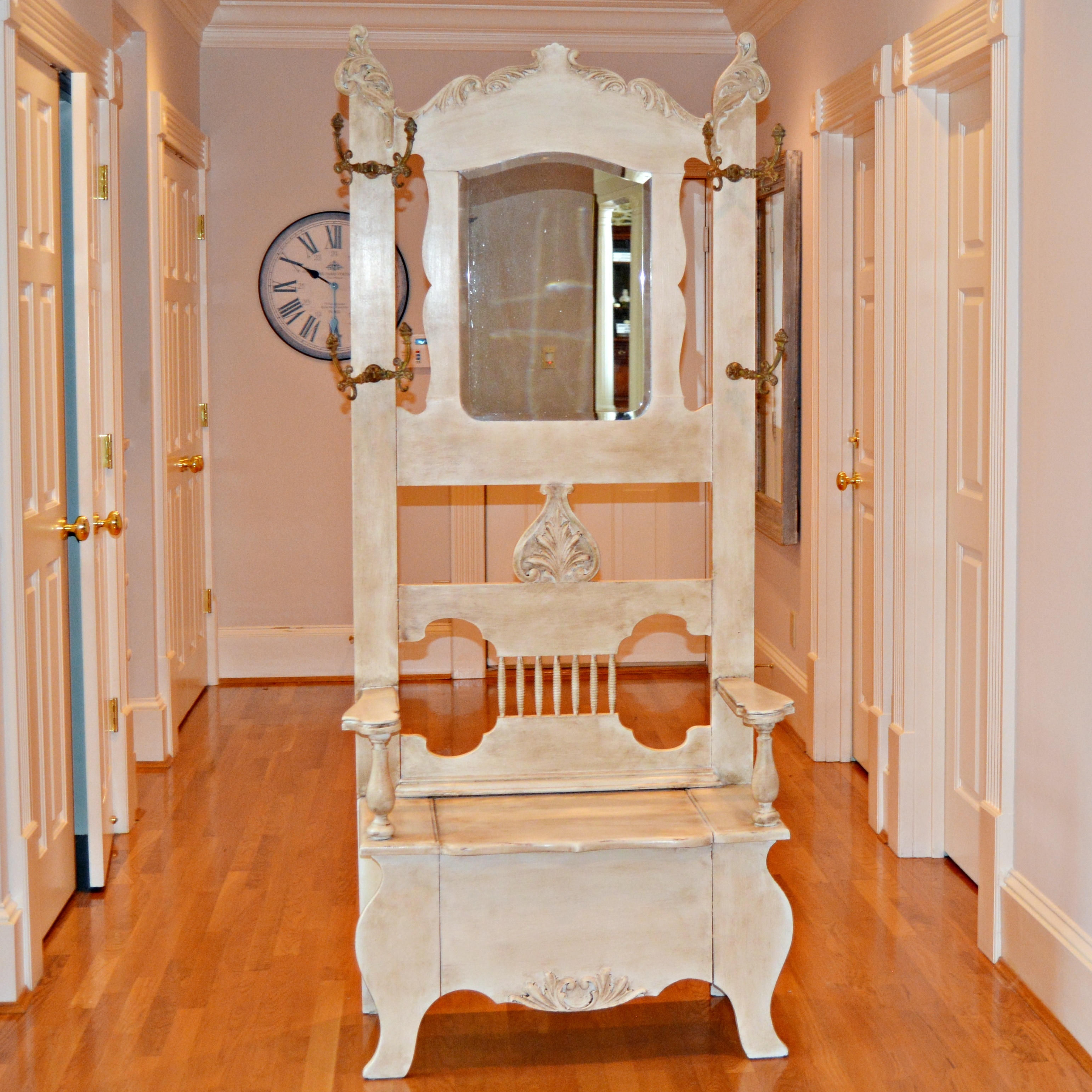 Vintage Victorian Painted Oak Hall Tree