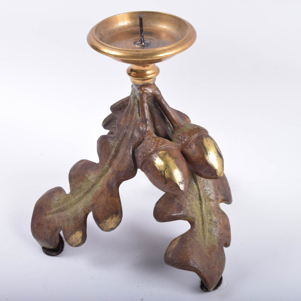 Arte Firenze Cast Brass Oak Leaf and Acorn Candlesticks