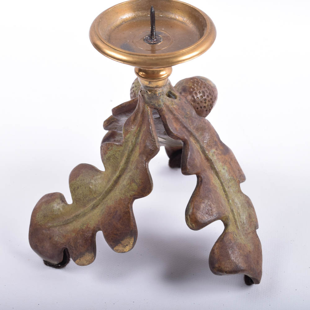 Arte Firenze Cast Brass Oak Leaf and Acorn Candlesticks