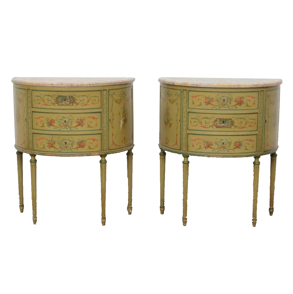 French Neoclassical Style Demilune Entryway Tables