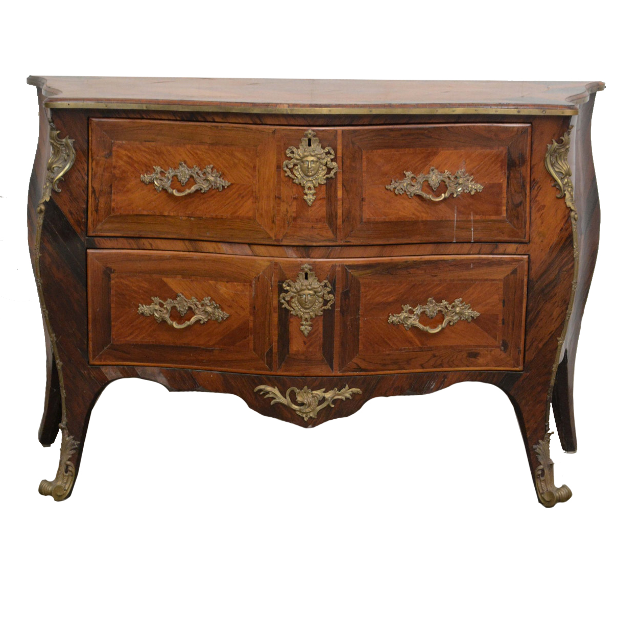 Louis XV Style Gilt-Metal Mounted Palisander and Kingwood Bombé Commode