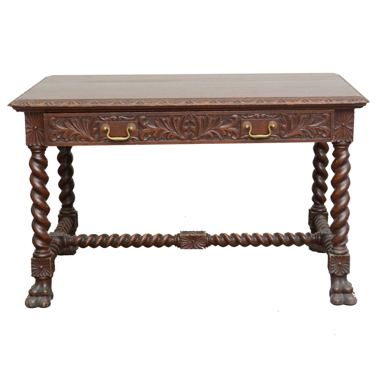 Late Victorian Carved Oak Writing Table, Late 19th/Early 20th Century