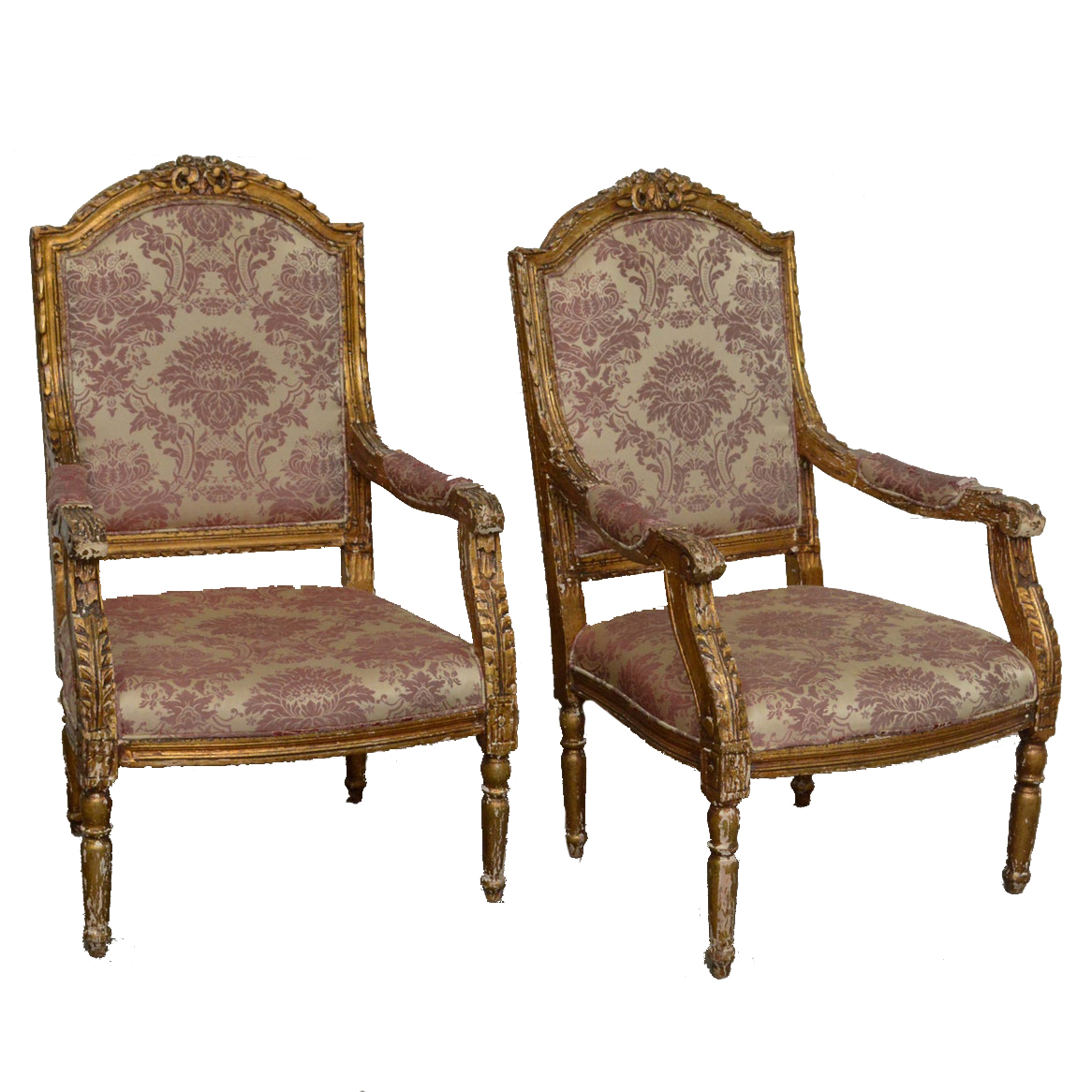 Louis XVI Style Painted Wood and Upholstered Armchairs, Mid 20th Century