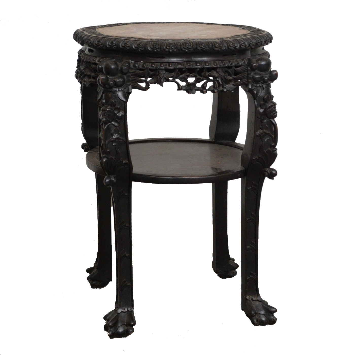Chinese Carved Wood and Marble Plant Stand, Early/Mid 20th Century