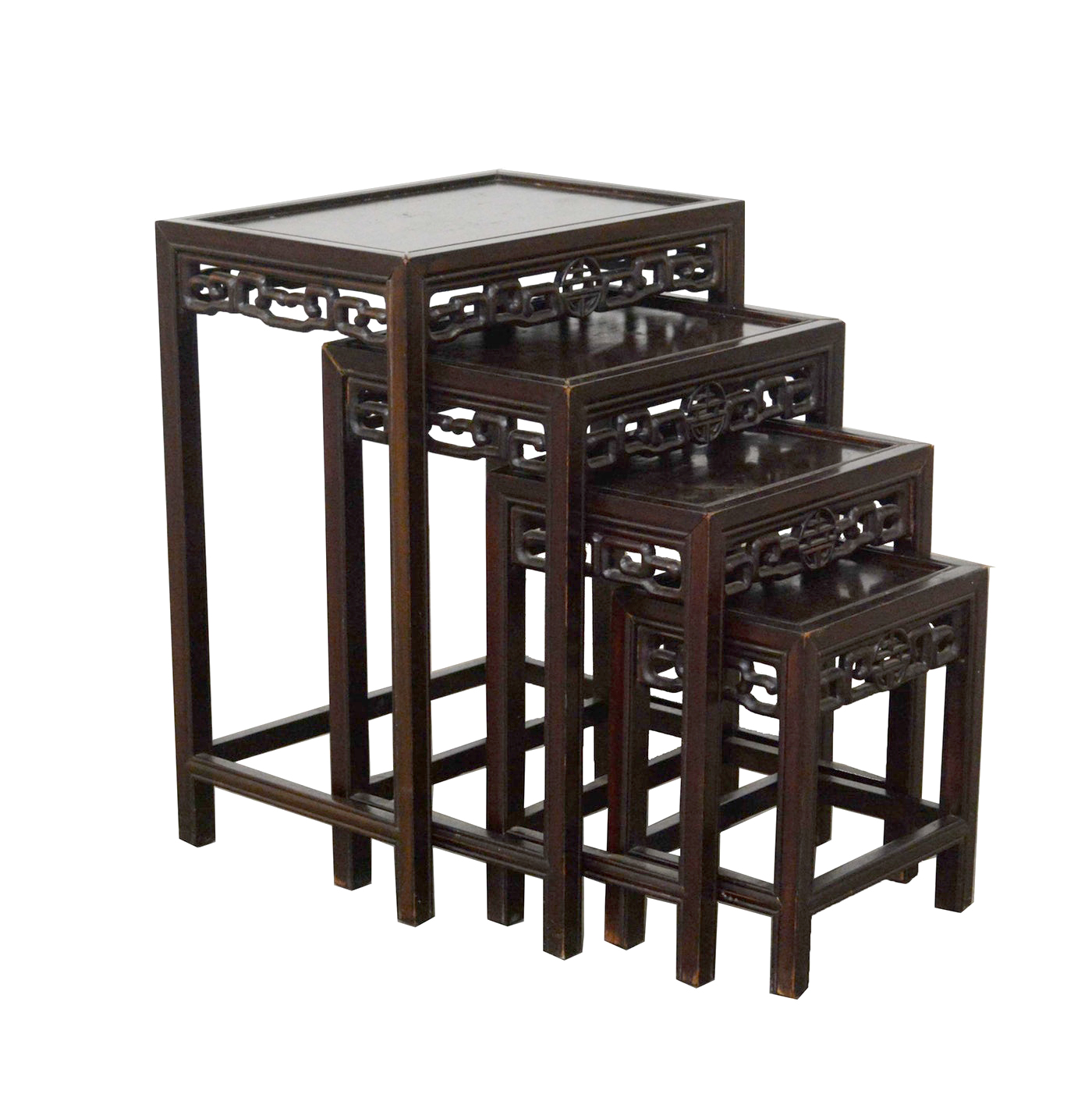 Set of Chinese Export Carved Hardwood Quartetto Tables, Early 20th Century
